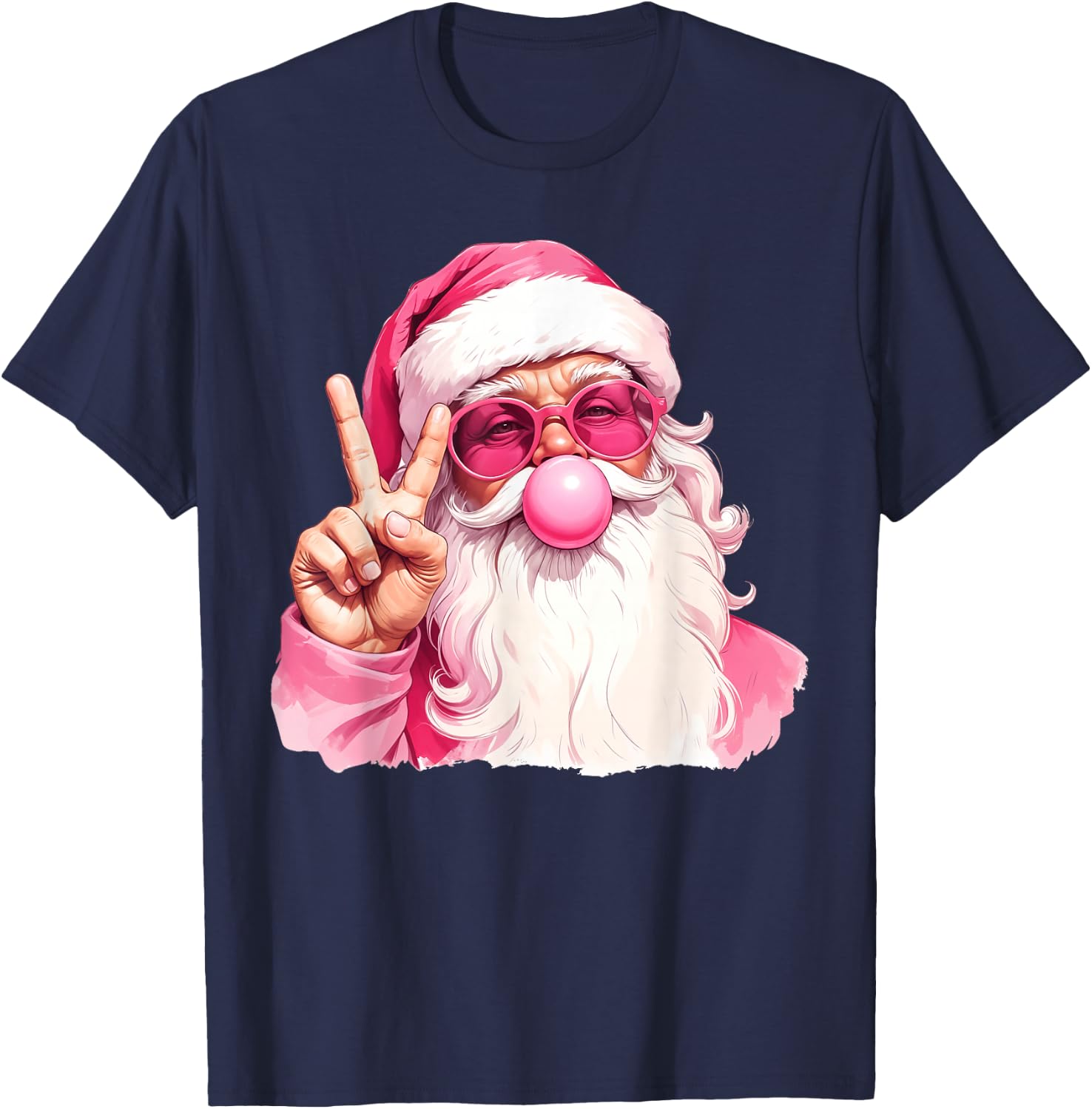 Vintage Retro Santa Christmas Bubble Gum Pink Sunglasses T-Shirt - T-Shirt | Navy