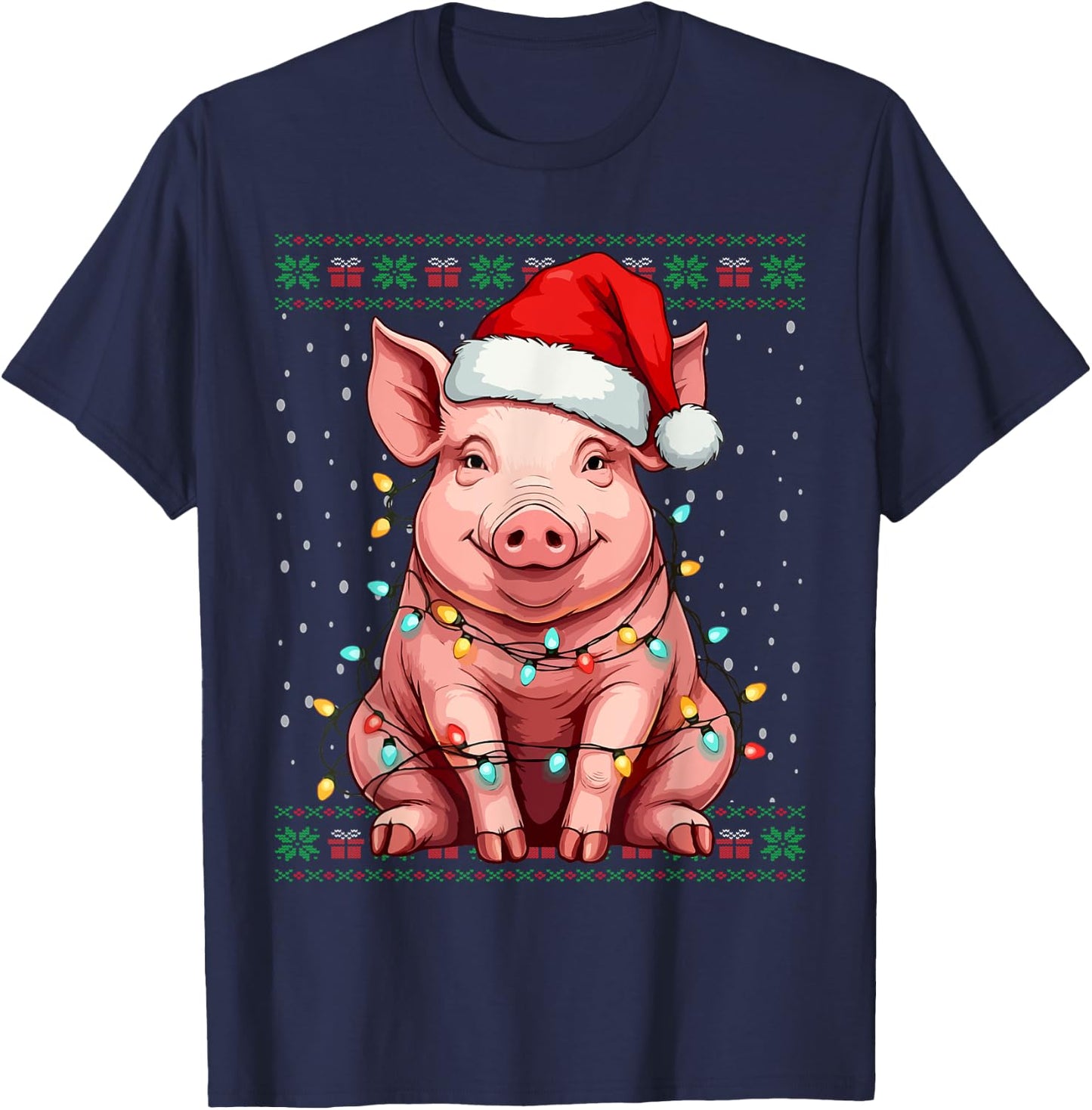 Ugly Santa Pig Christmas Sweater , Black, S T-Shirt - T-Shirt | Navy