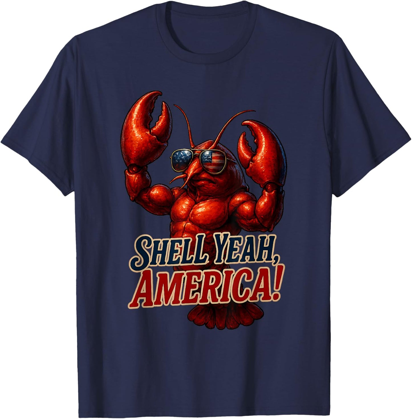 Crab Patriotic Lobster USA Shell Yeah America 4th of July T-Shirt - T-Shirt | Navy