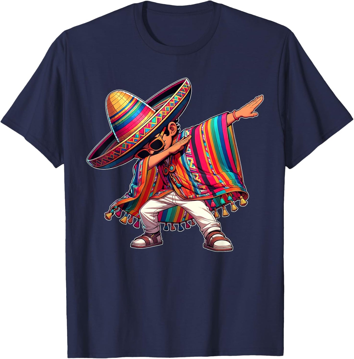 Dabbing Mexican Poncho Cinco de Mayo Men Sombrero Funny Dab T-Shirt - T-Shirt | Navy