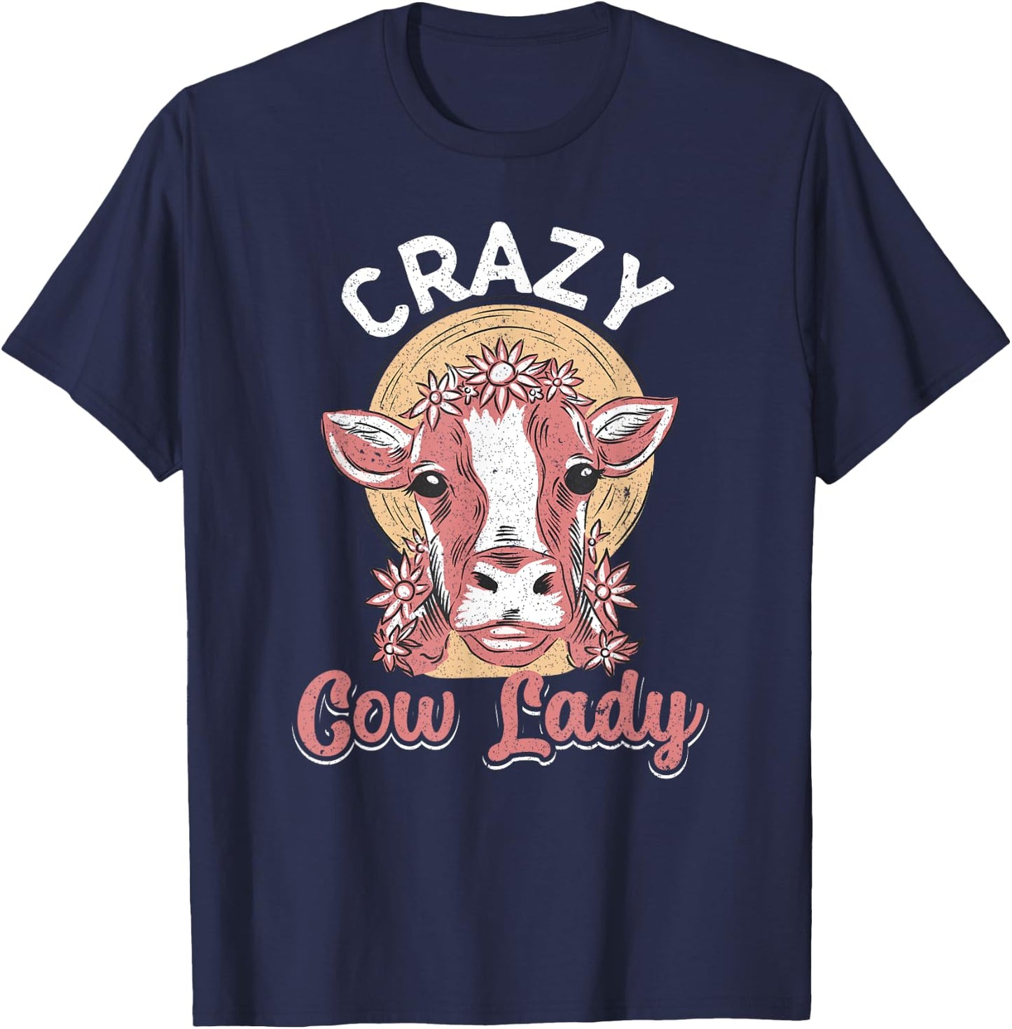 Crazy Cow Lady Funny Cow Lover Women Girls T-Shirt - T-Shirt | Navy