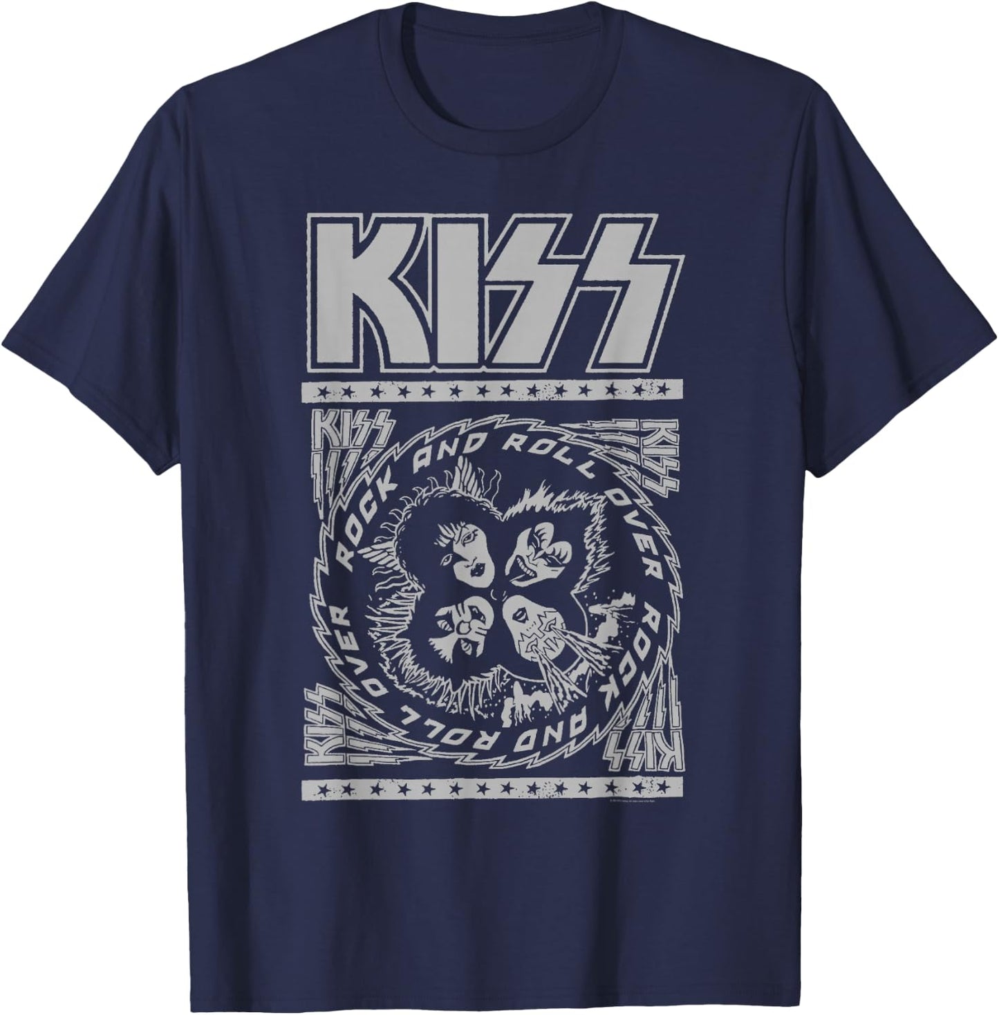KISS - Rock and Roll Over (White Design) T-Shirt - T-Shirt | Navy