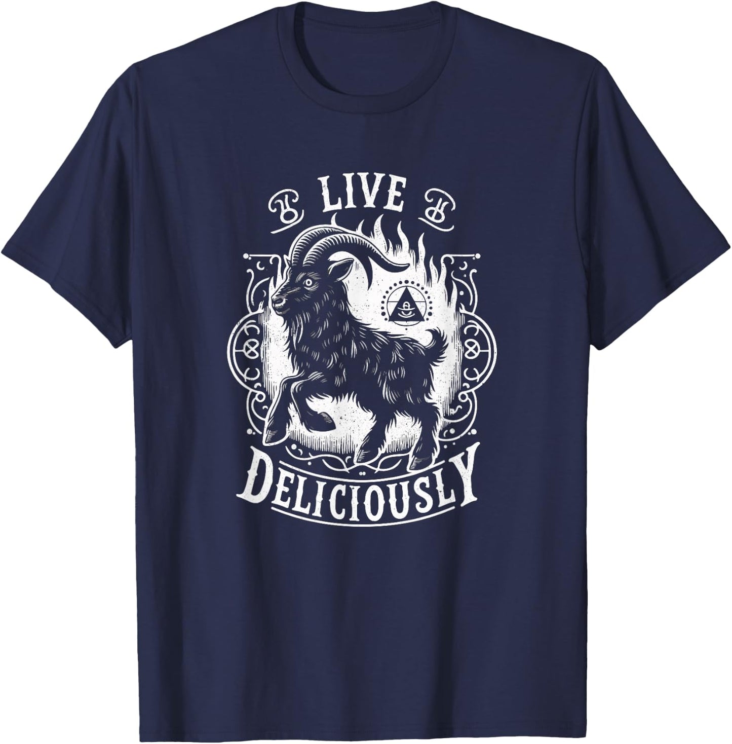 Vintage Witch Horror Goth Occult Live Deliciously T-Shirt - T-Shirt | Navy