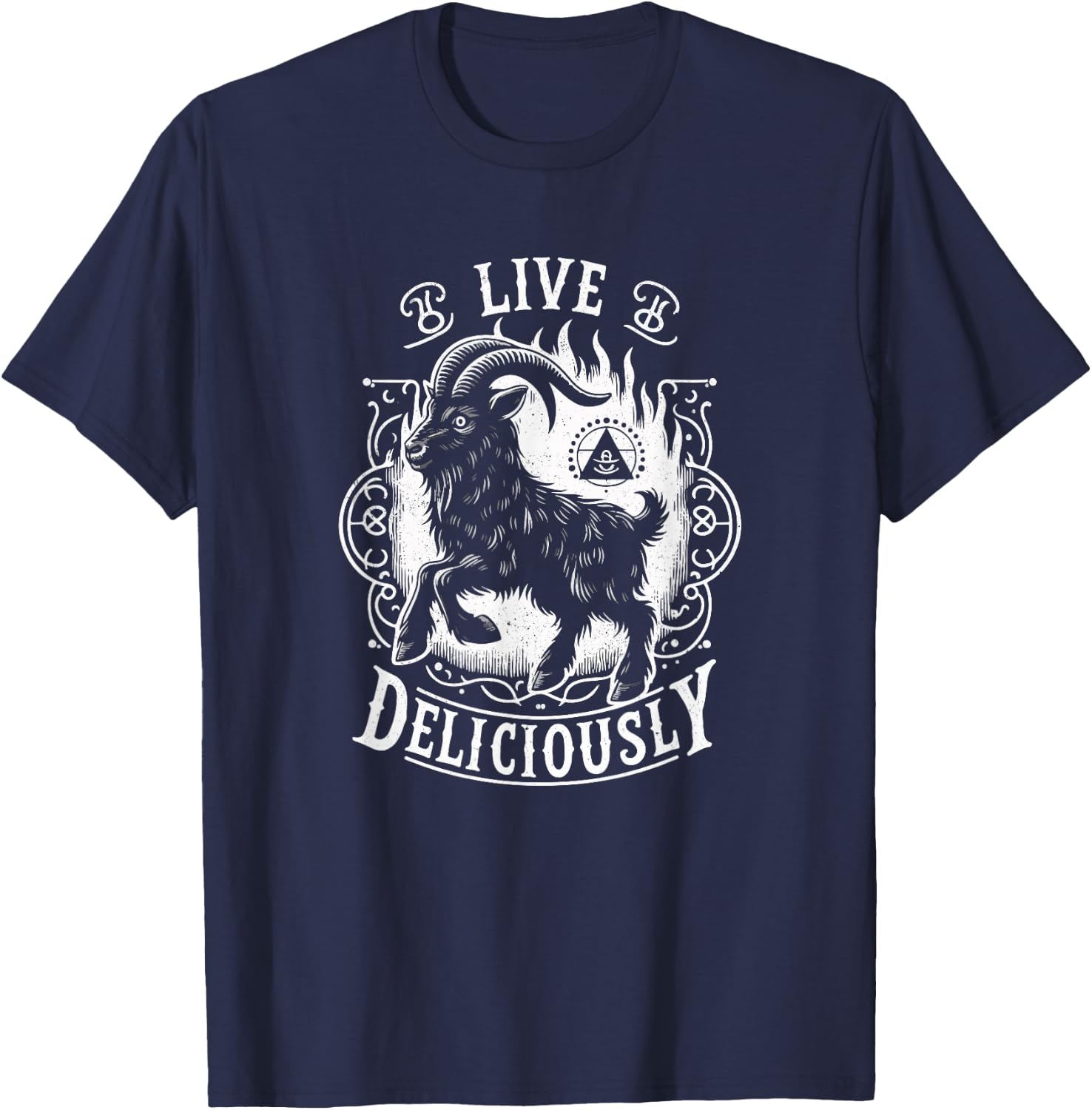 Vintage Witch Horror Goth Occult Live Deliciously T-Shirt - T-Shirt | Navy