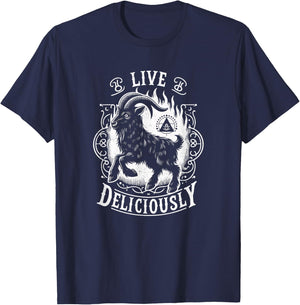 Vintage Witch Horror Goth Occult Live Deliciously T-Shirt - T-Shirt | Navy
