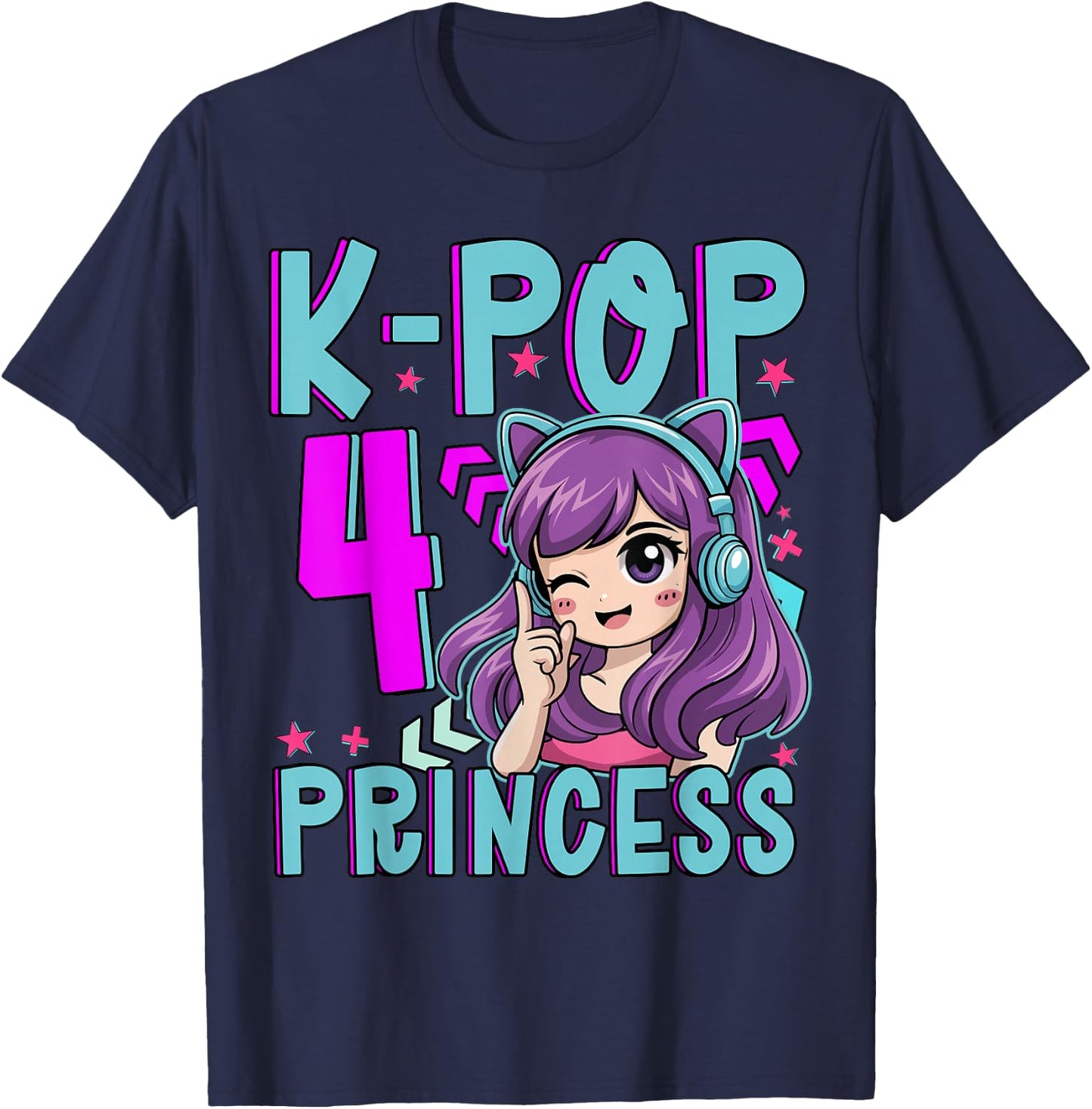 K-Pop Princess Age 4 Years Old Birthday Kid T-Shirt - T-Shirt | Navy
