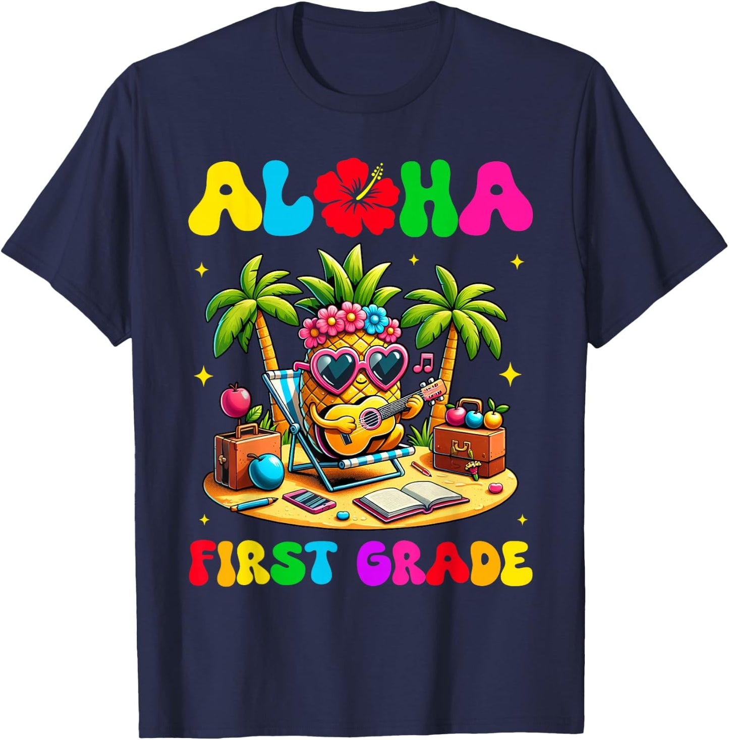 Aloha First Grade Pineapple Hawaii Back to School Kids Girl T-Shirt - T-Shirt | Navy