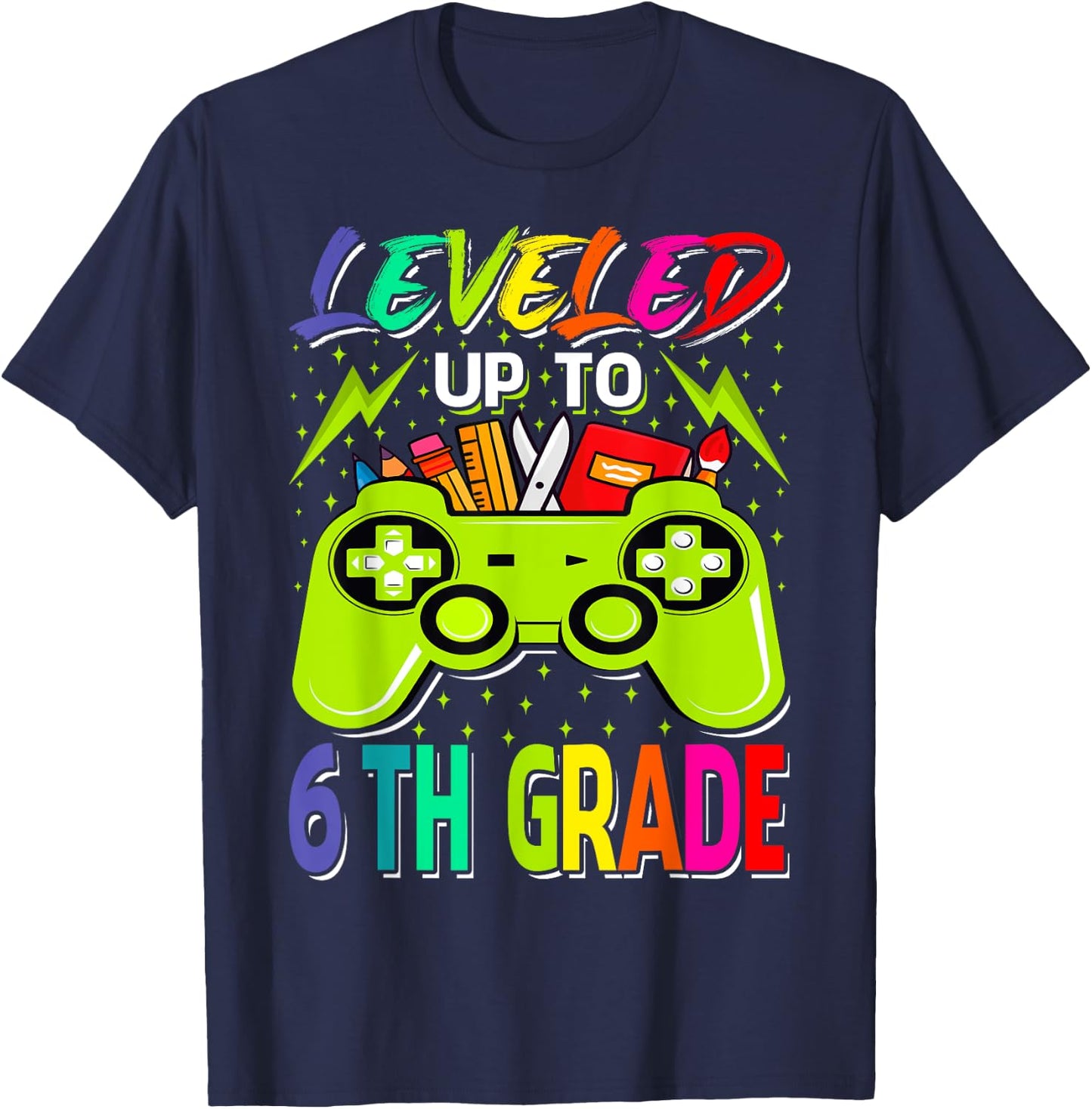 Leveled Up To 6th Grade Gamer Back To School First Day Boys T-Shirt - T-Shirt | Navy