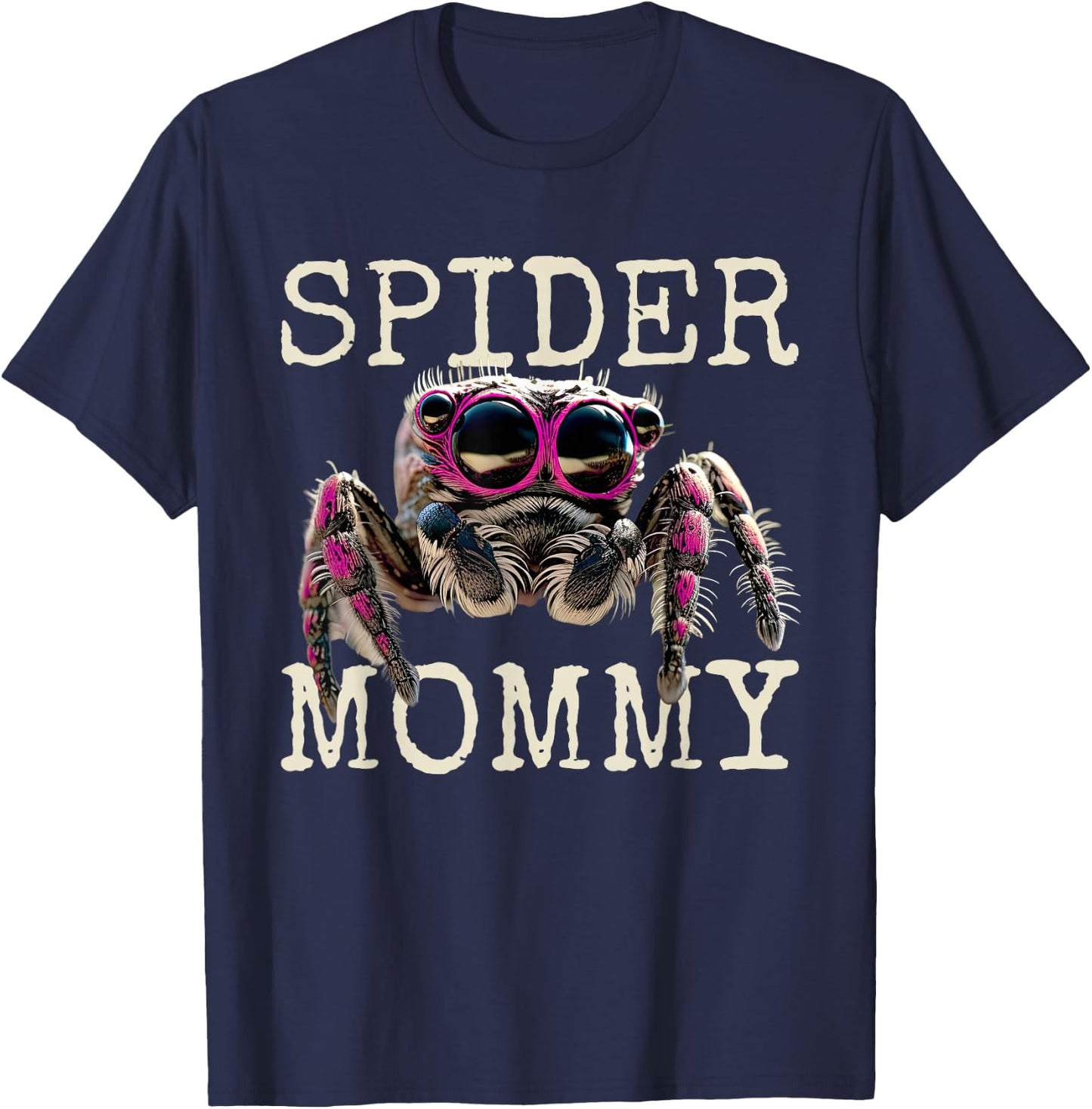 Spiders Mama Spider Mommy Phidippus Regius Mom Jumping Spider , black T-Shirt - T-Shirt | Navy
