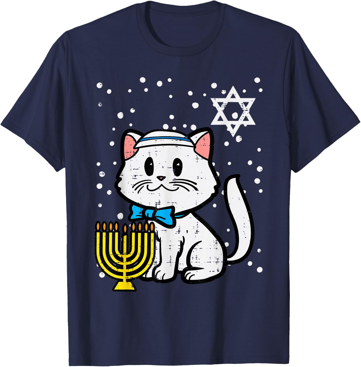 Hanukkah Cat Cute Chanukah Jewish Women Girls Kids Toddlers T-Shirt - T-Shirt | Navy