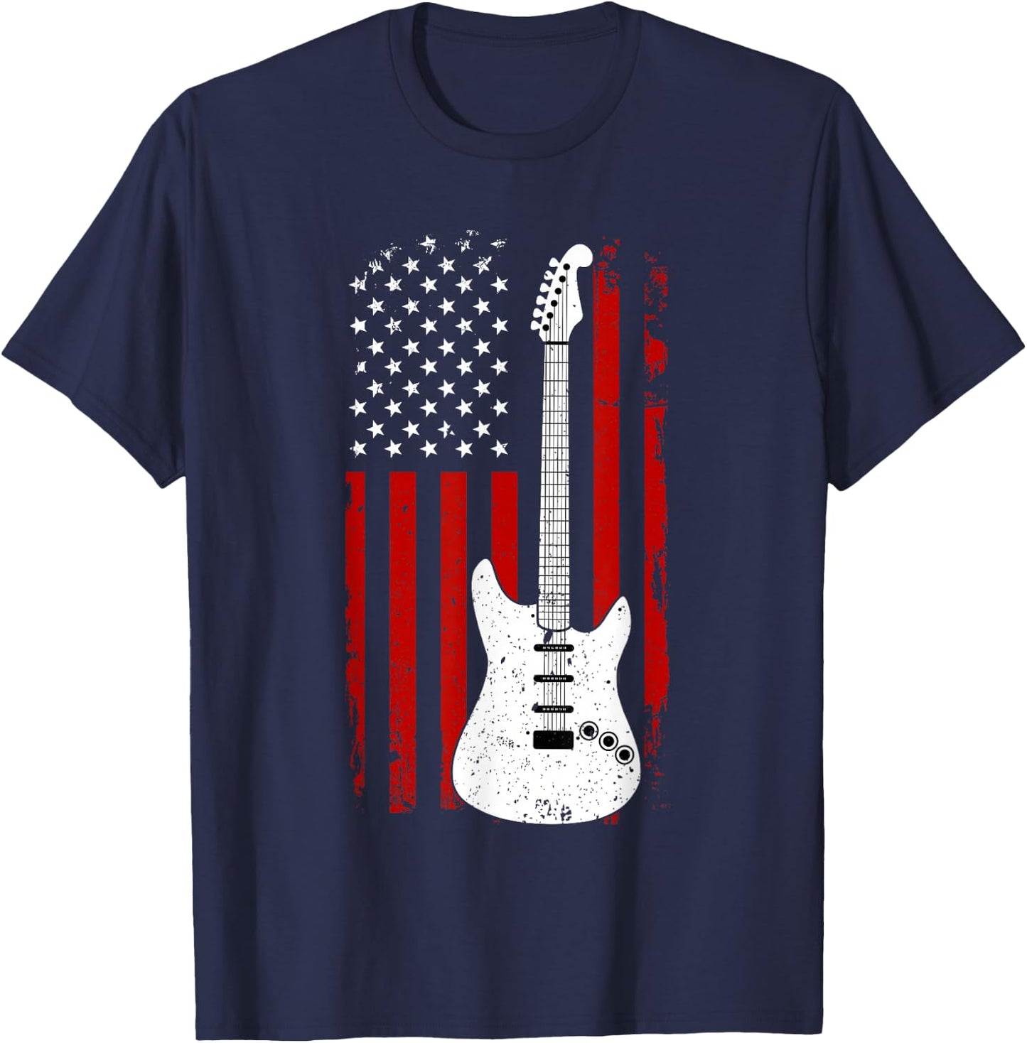 Guitar American US Flag Music Player Electric Guitarist Gift T-Shirt - T-Shirt | Navy