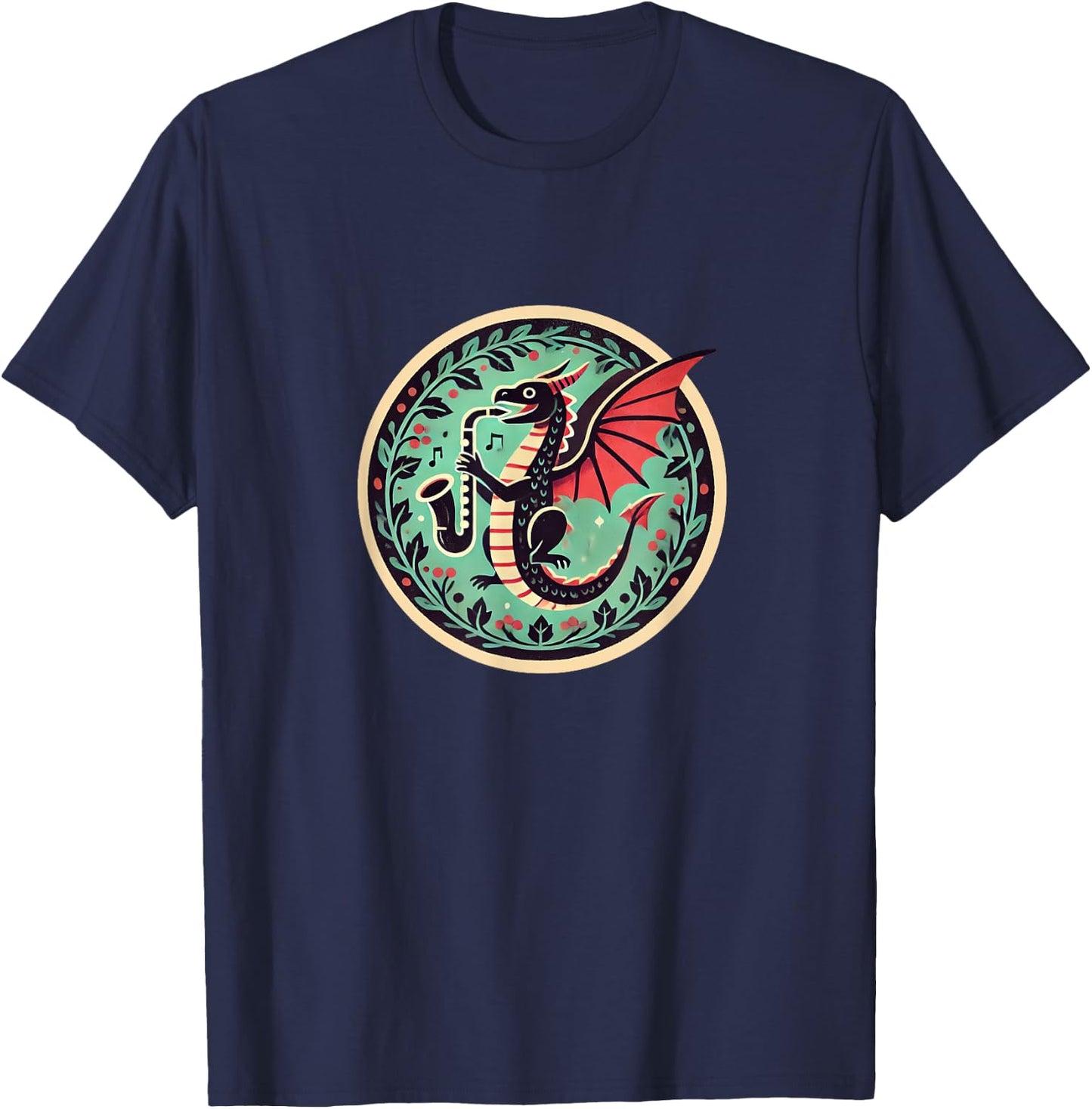 Saxophone Dragon Illustration Saxophonist Dragons T-Shirt - T-Shirt | Navy