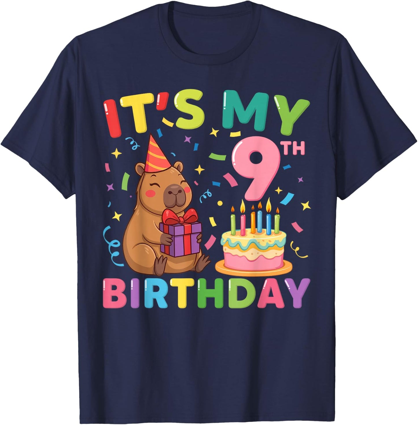 Es ist Mein 9. Geburtstag Capybara, 9 Jahre, Junge, Mädchen, Cappy Bday T-Shirt - T-Shirt | Navy