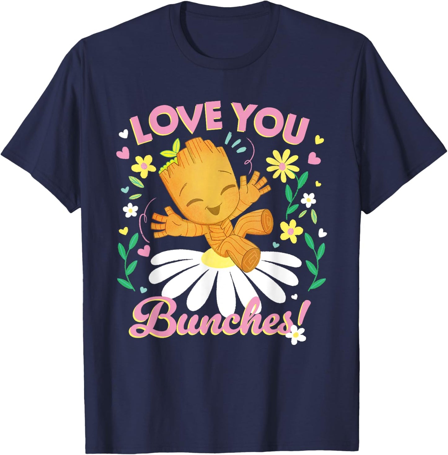 Marvel Valentine's Day Spring Flower Groot Love You Bunches , Black, S T-Shirt - T-Shirt | Navy