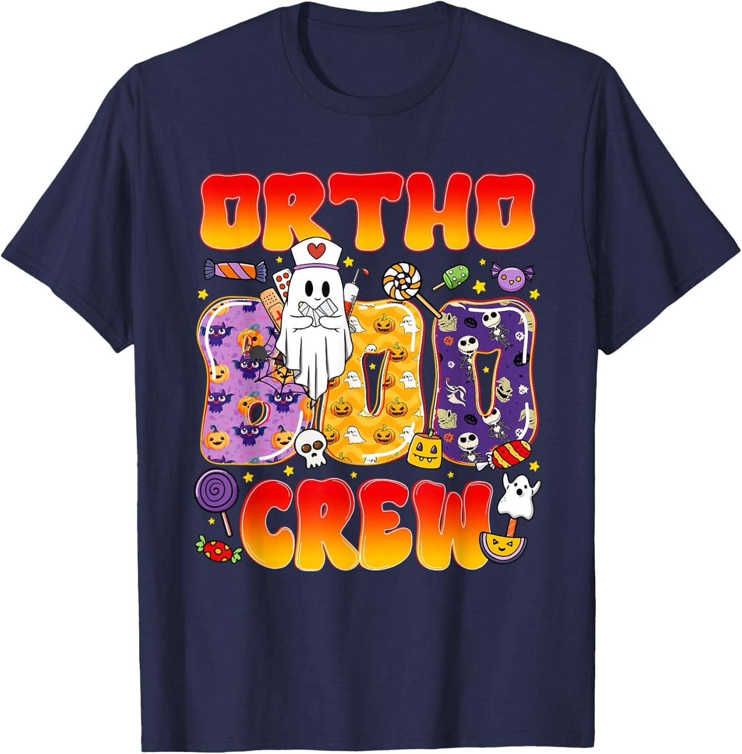Ortho Boo Crew Ortho Nurse Funny Halloween T-Shirt - T-Shirt | Navy