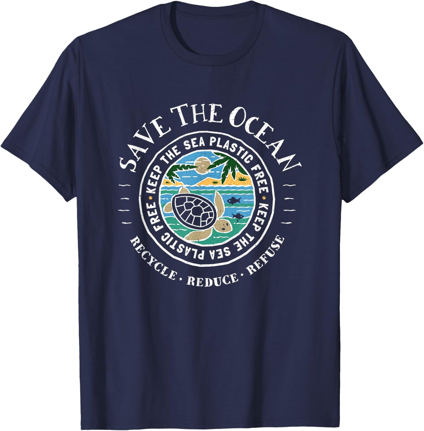 Save The Ocean Keep The Sea Plastic Free Turtle T-Shirt - T-Shirt | Navy