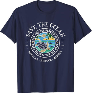Save The Ocean Keep The Sea Plastic Free Turtle T-Shirt - T-Shirt | Navy