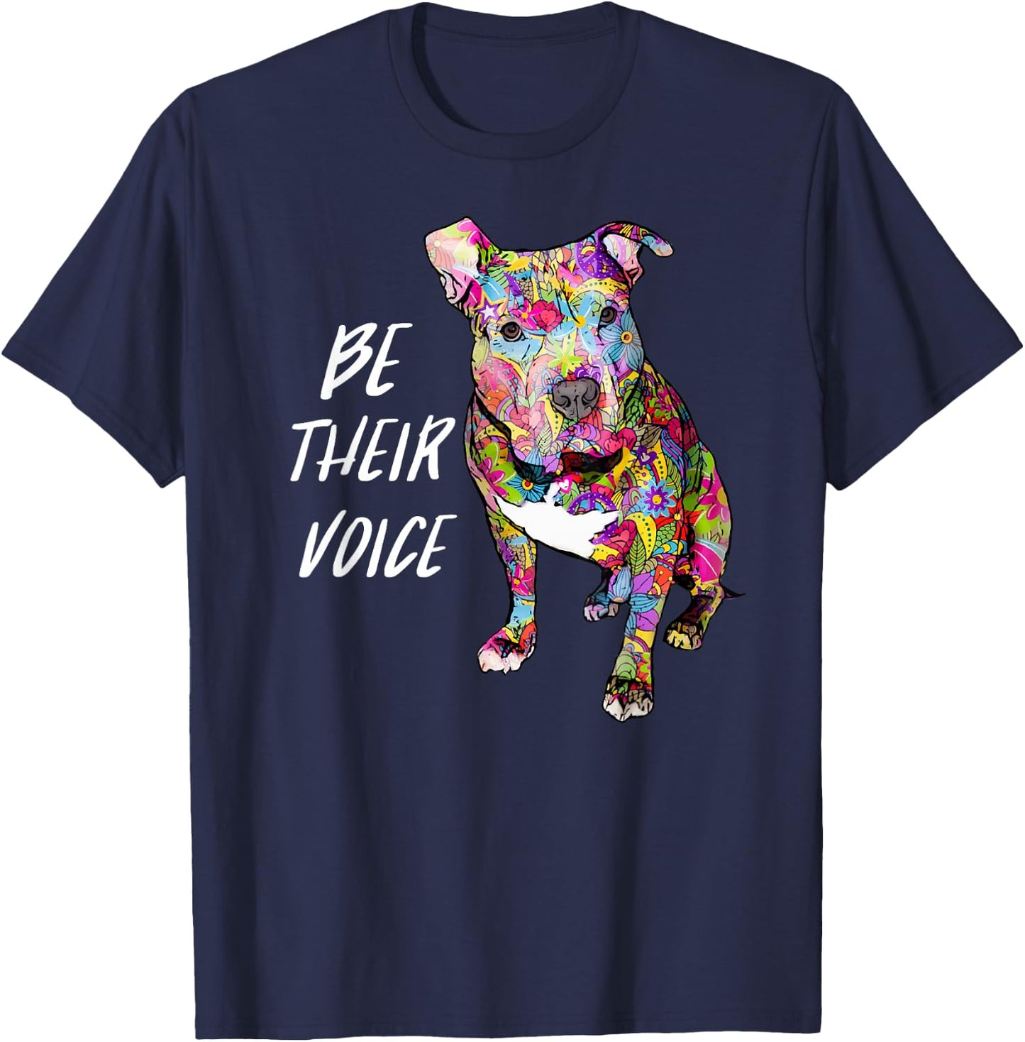 Pitbull Hippie Be Their Voice Peace Love and Pitbulls T-Shirt - T-Shirt | Navy