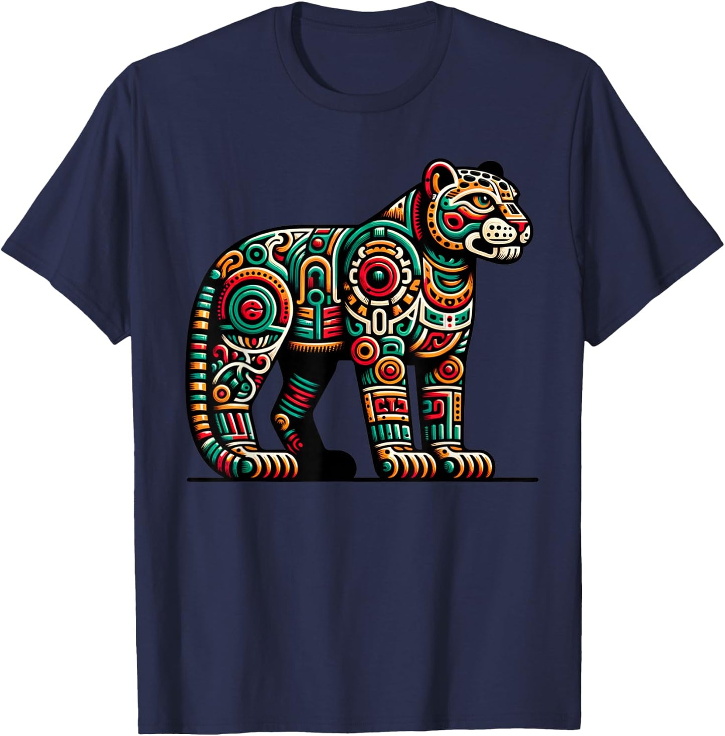 Jaguar Warrior, History of Mexican Aztecs and Tezcatlipoca T-Shirt - T-Shirt | Navy