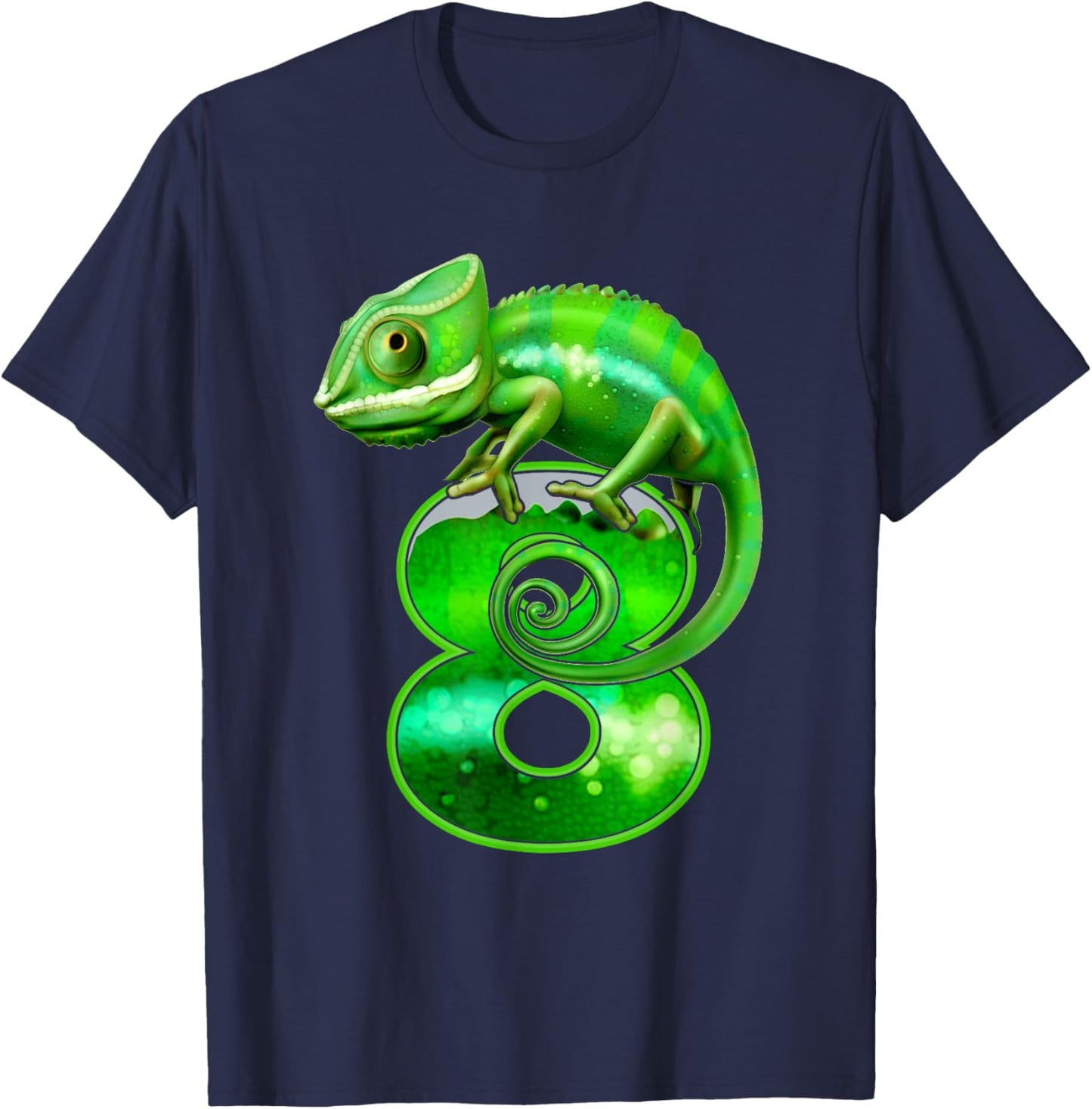 Kids 8 Years Old Lizard 8th Birthday Party Chameleon , black T-Shirt - T-Shirt | Navy