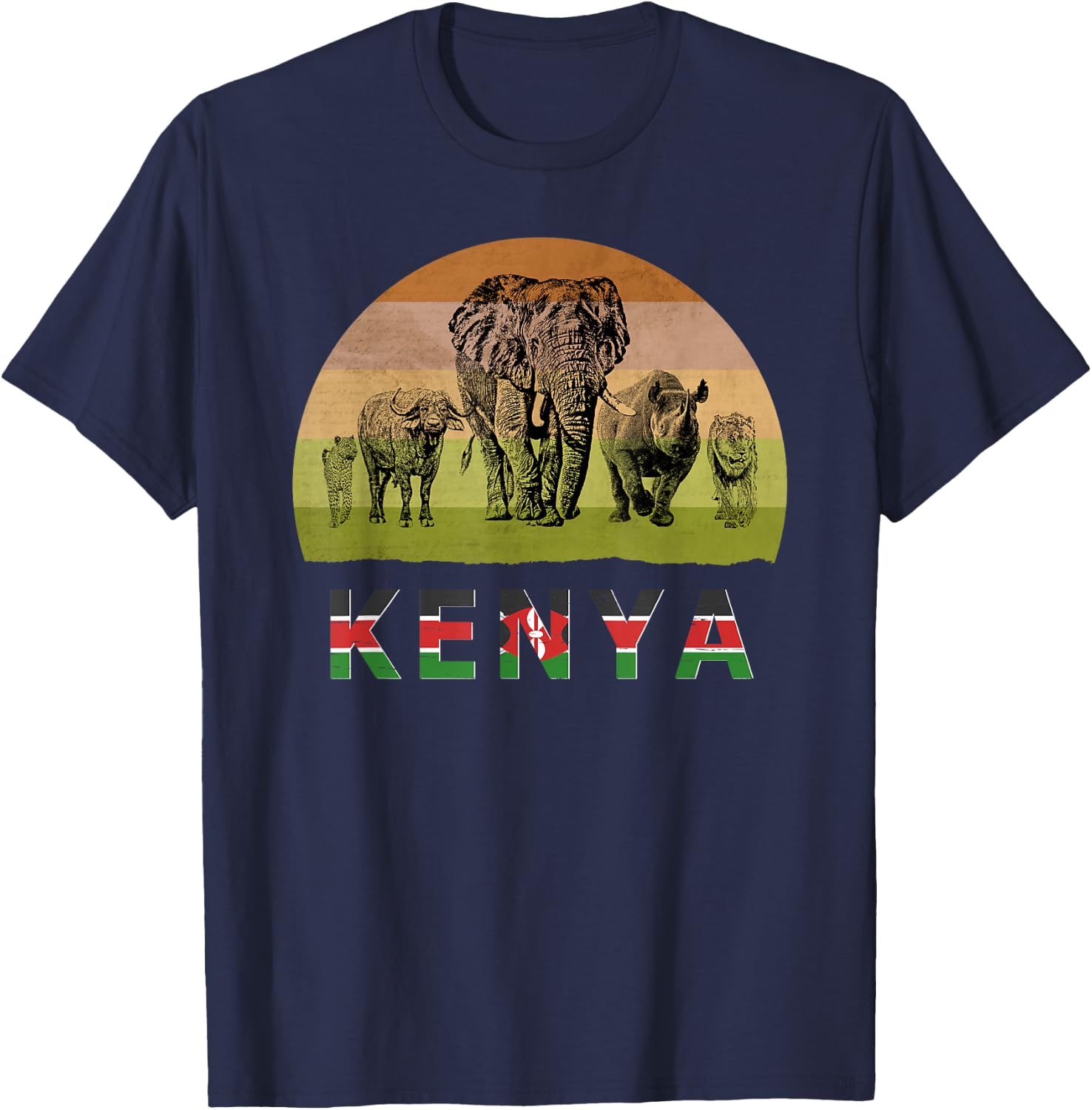 Big 5 Retro Sunset Design for Kenya Safari T-Shirt - T-Shirt | Navy