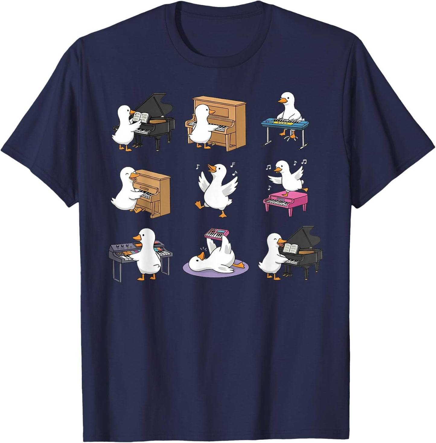 Silly Goose Playing Piano Cute Piano Teacher Keyboard Player T-Shirt - T-Shirt | Navy