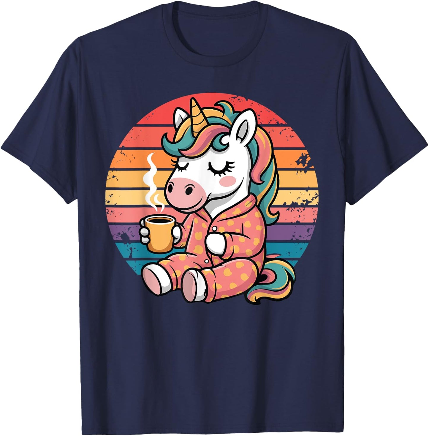 Funny Unicorn Drinking Coffee Graphic Boys Girls Women Kids T-Shirt - T-Shirt | Navy
