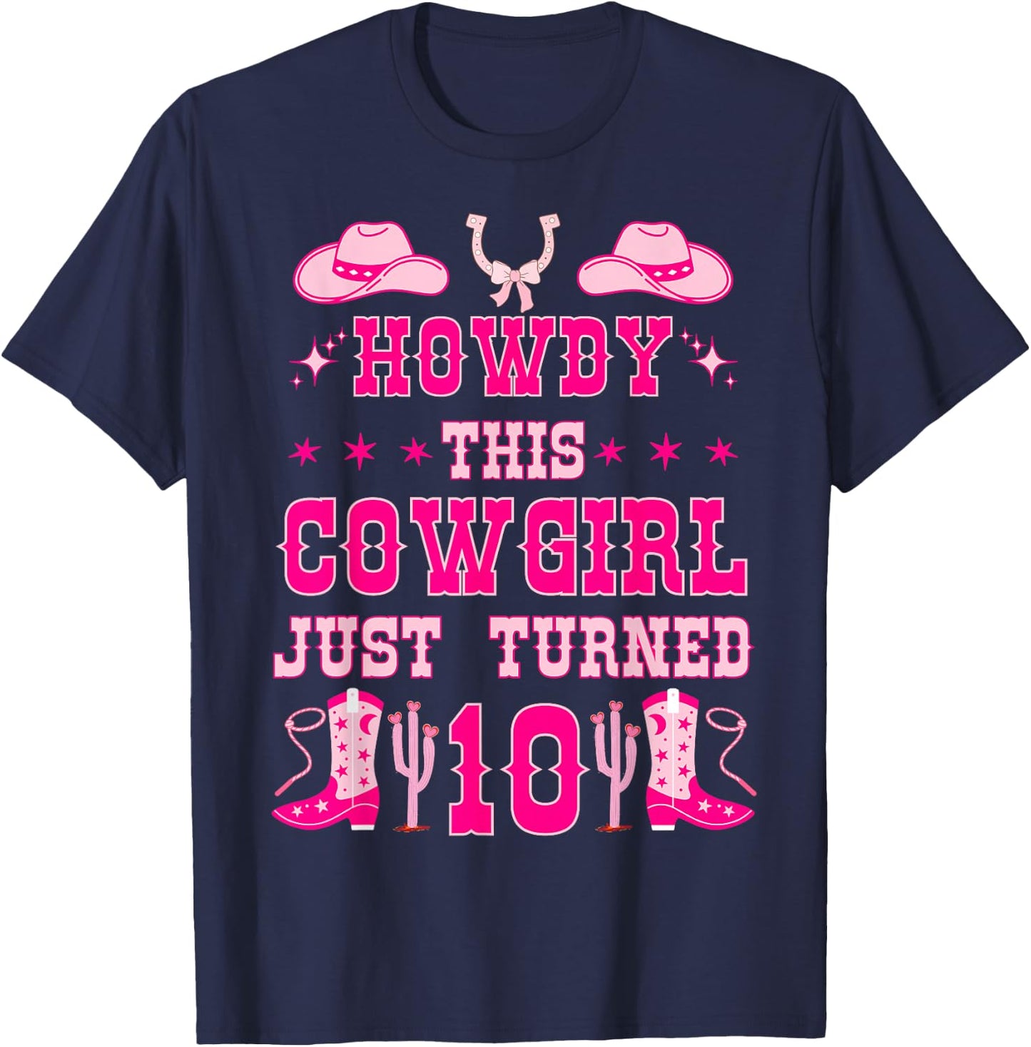 10yr Birthday Cowgirl Western 10Years Old Girl 10th Birthday T-Shirt - T-Shirt | Navy