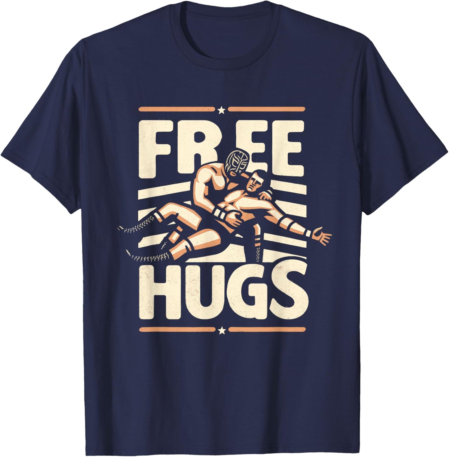Lucha Libre Wrestling Funny Free Hugs Quote Masked Wrestlers , black T-Shirt - T-Shirt | Navy