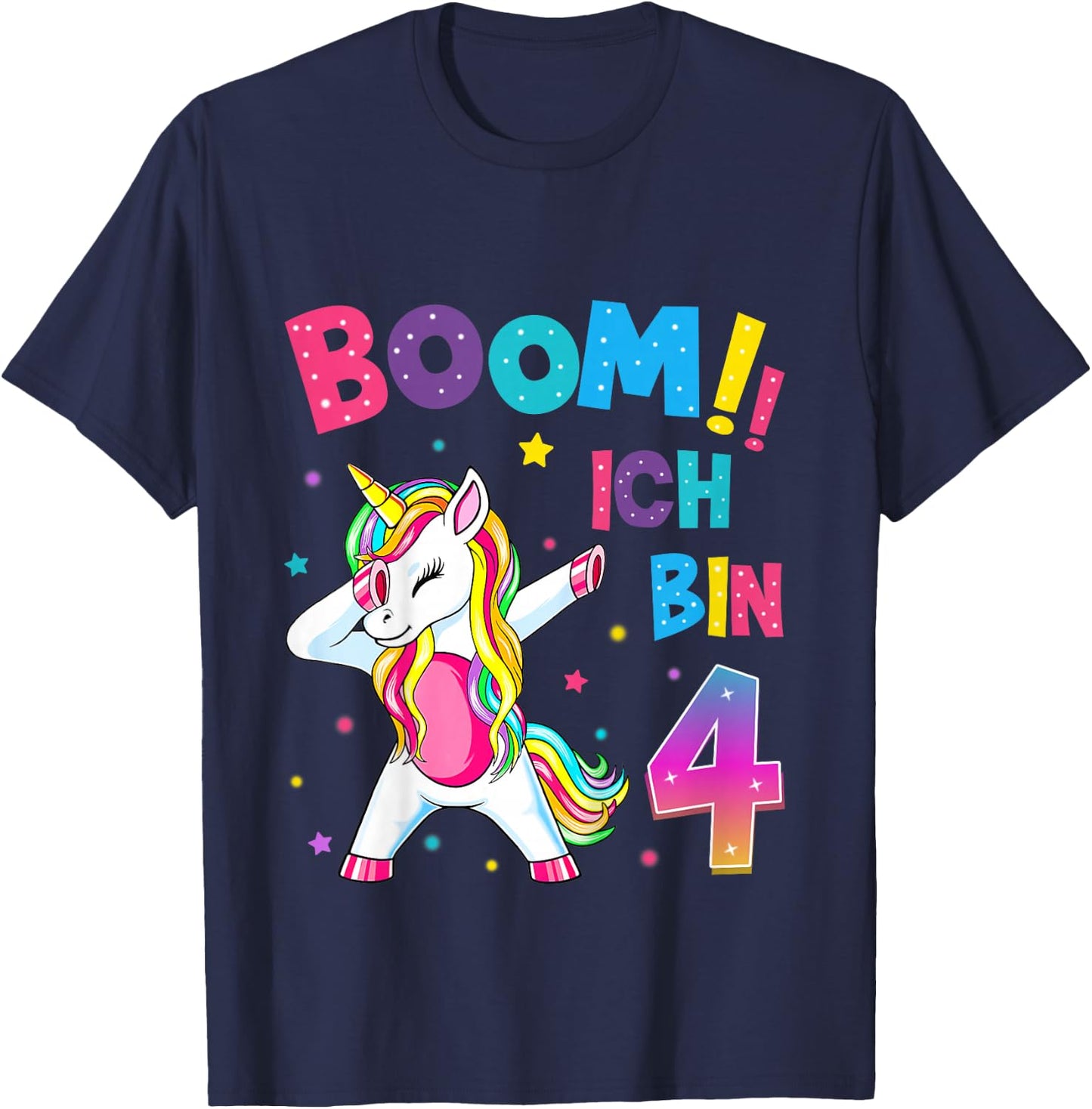 Children's 4th Birthday Girl 4 Years Dancing Funny Unicorn , black T-Shirt - T-Shirt | Navy