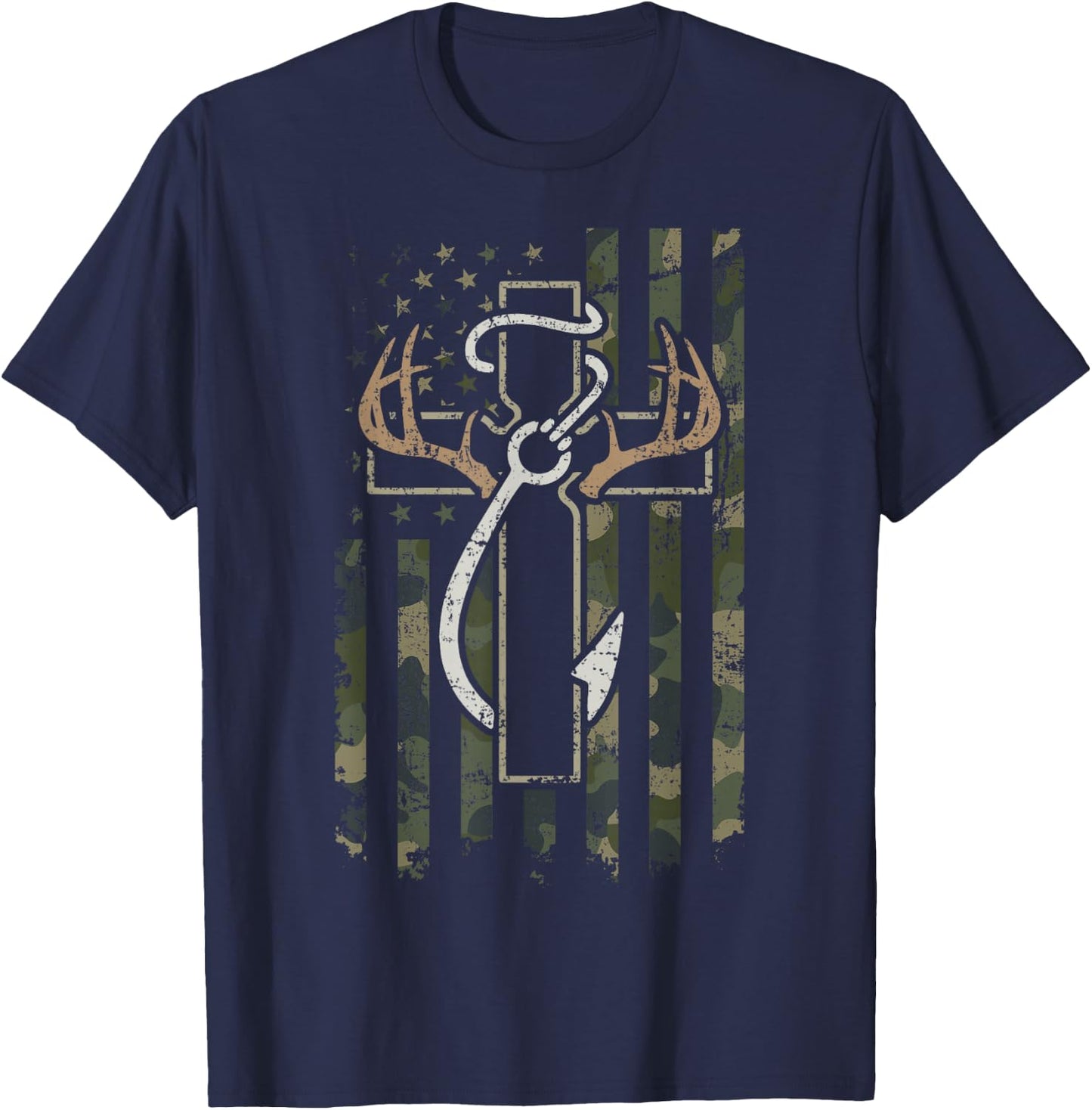 Hunting Fishing Faith - Christian Hunter Fisherman Camo USA T-Shirt - T-Shirt | Navy