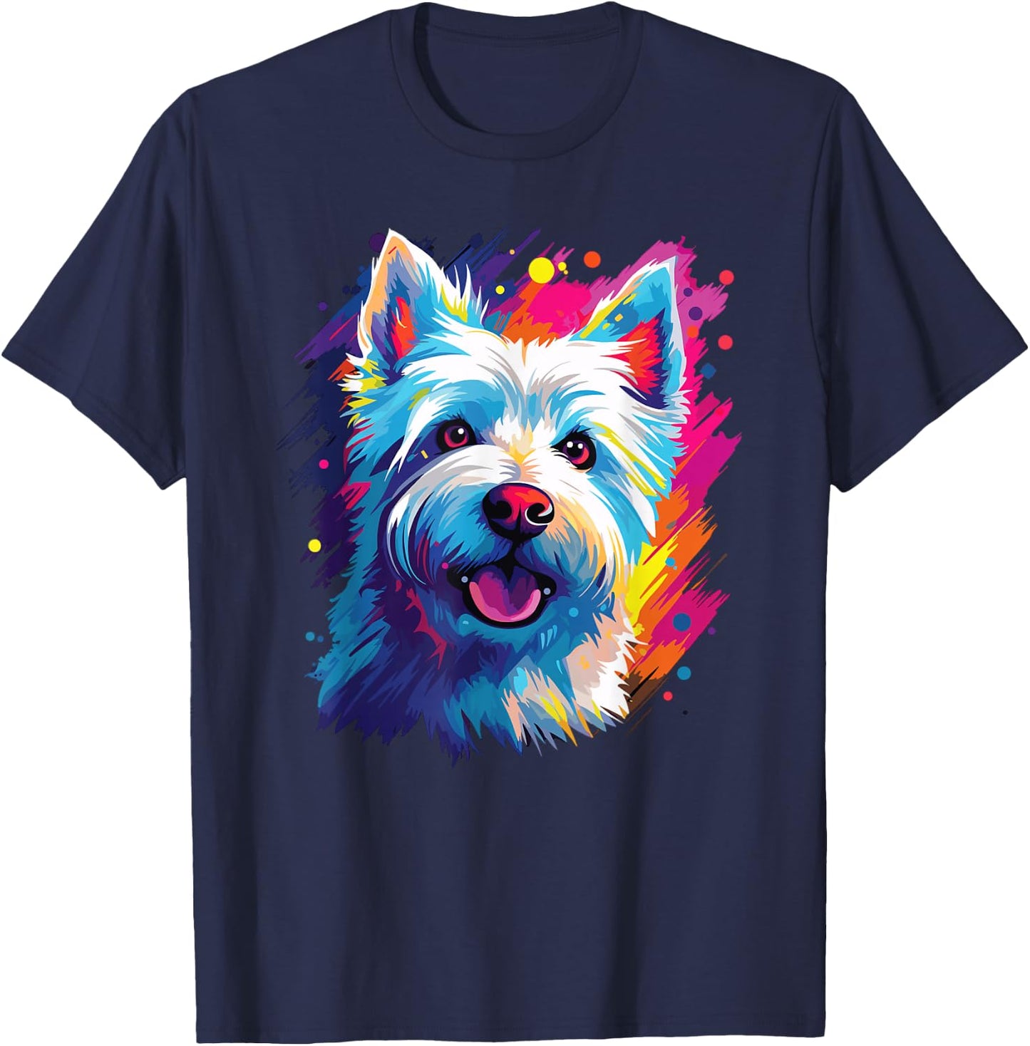 Watercolor Colorful West Highland White Terrier Dog T-Shirt - T-Shirt | Navy