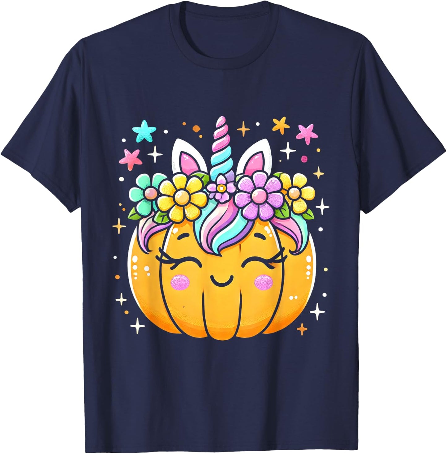 Cute Unicorn Pumpkin Girls Halloween Kids Girls T-Shirt - T-Shirt | Navy