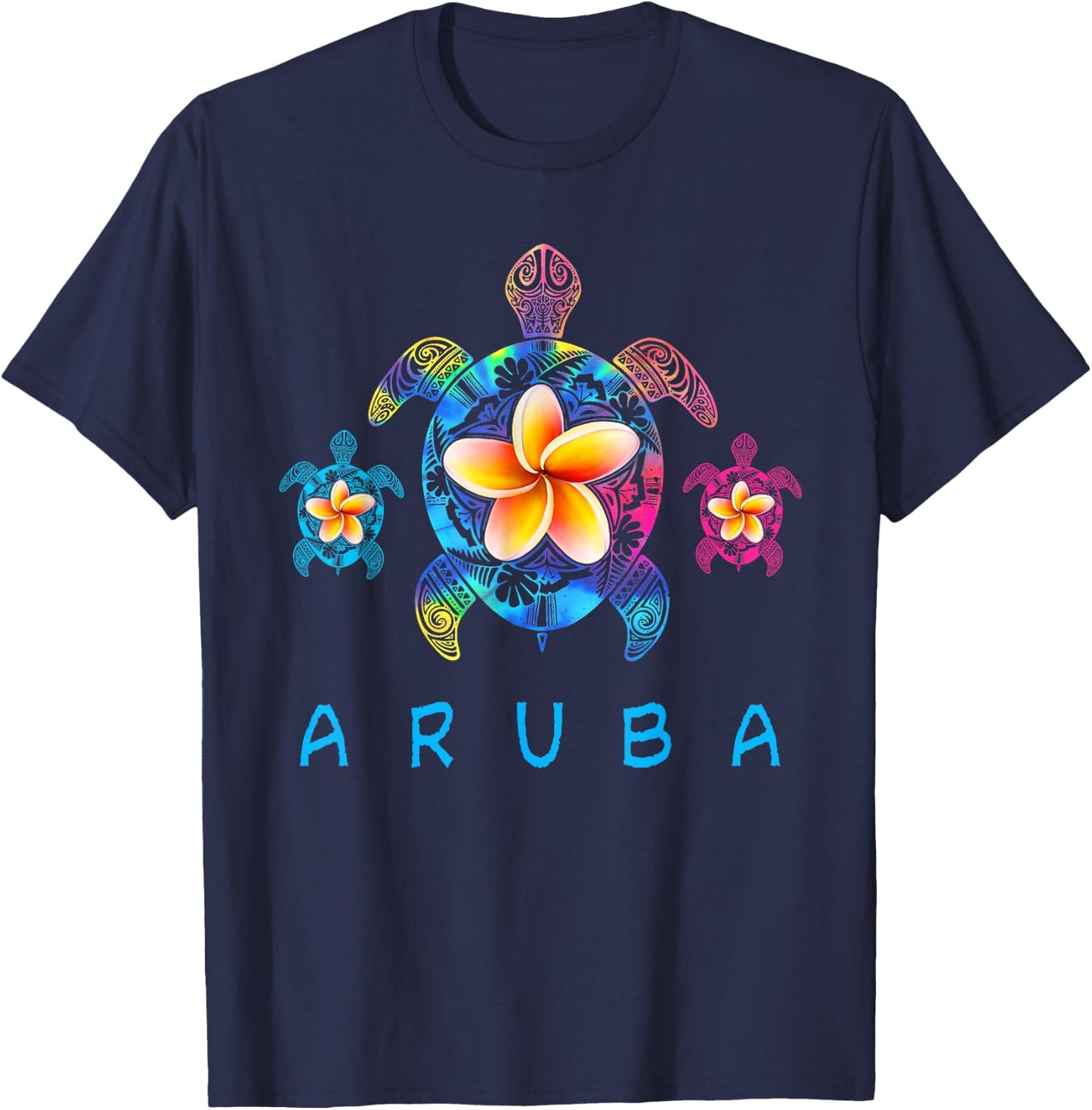 Aruba Caribbean Tribal Tie Dye Sea Turtle T-Shirt - T-Shirt | Navy