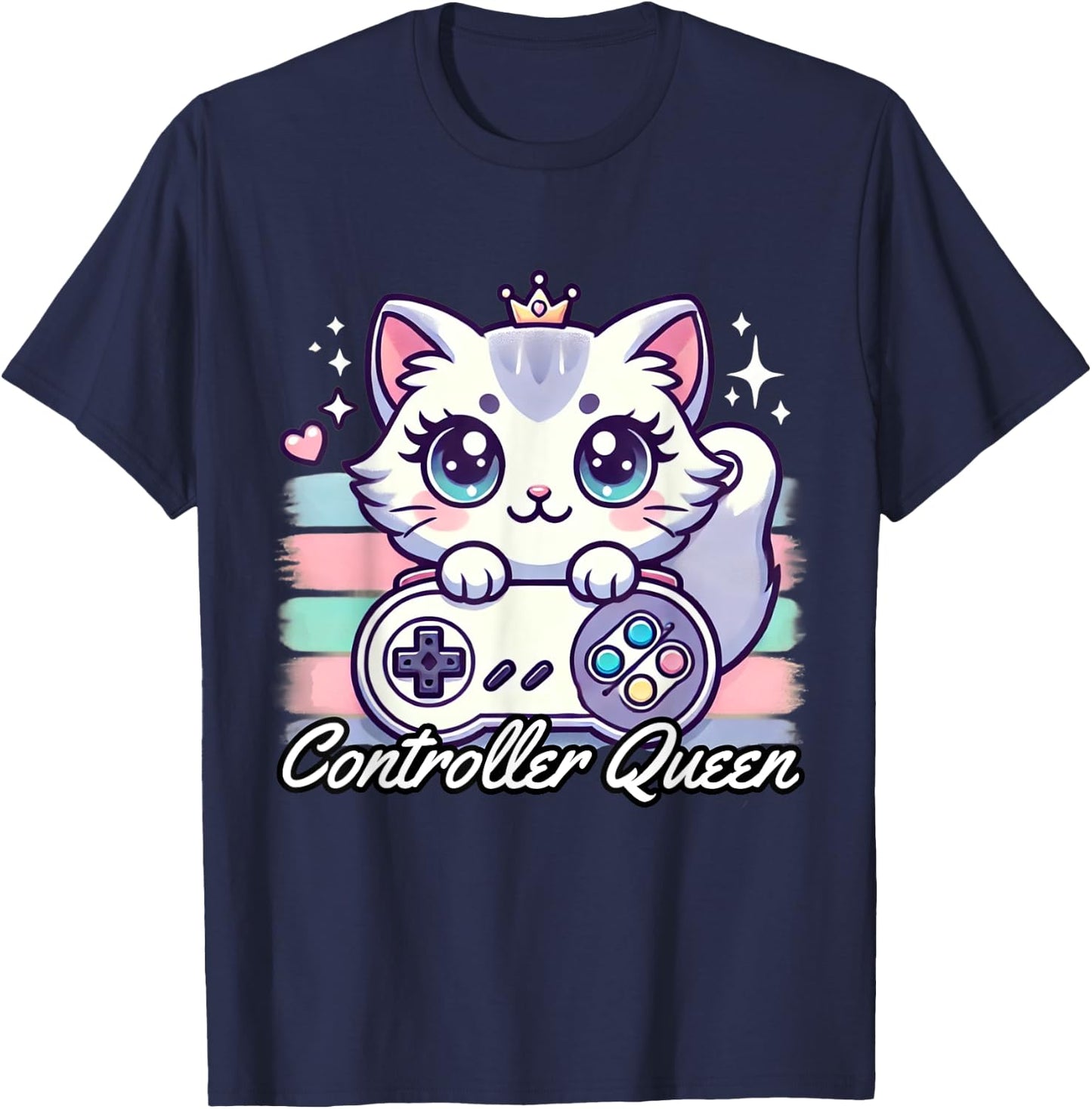 Gamer Girl Cat Gaming Cute Video Game Women Girls T-Shirt - T-Shirt | Navy