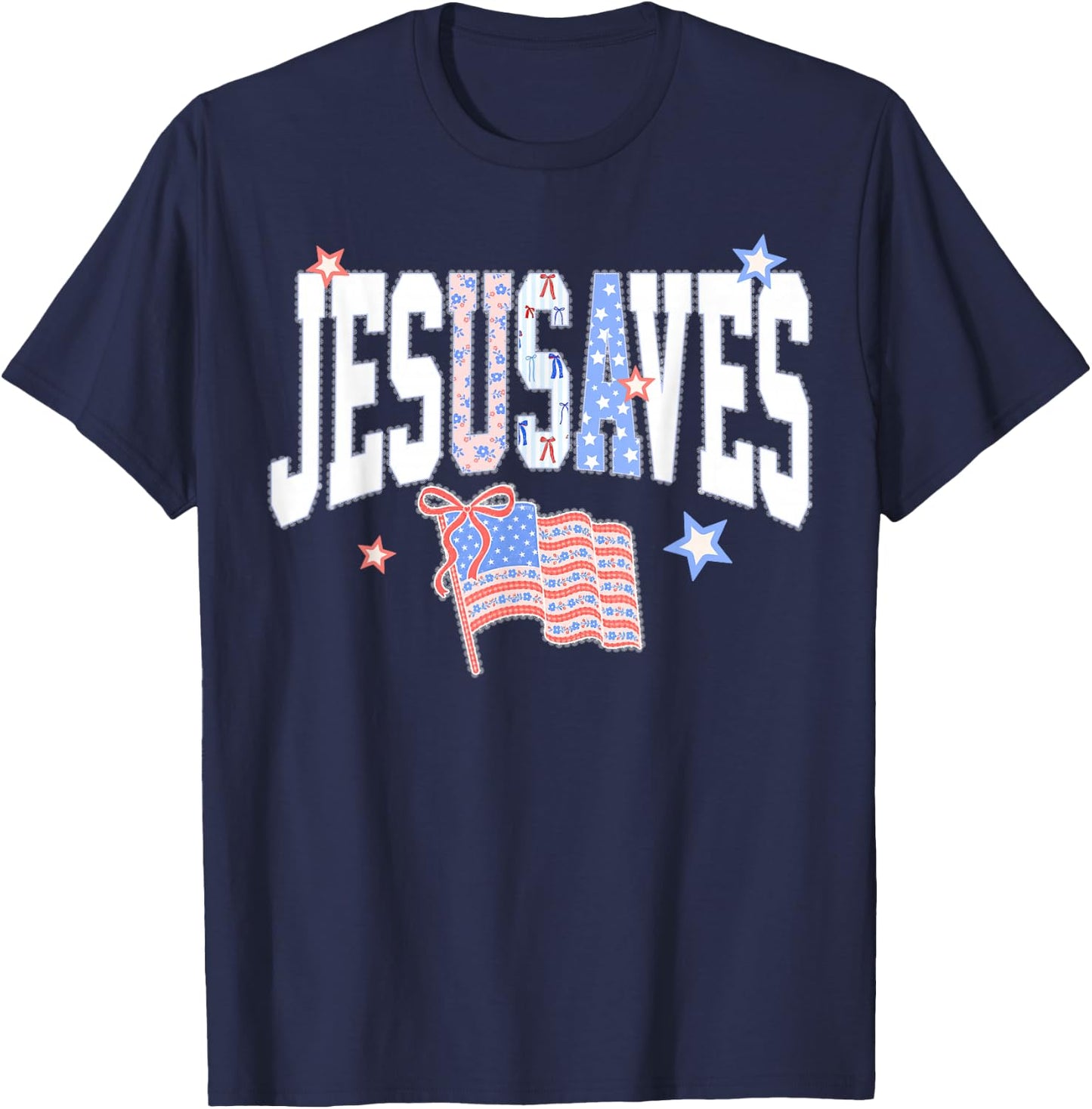 Jesus Saves JesUSAves USA American Flag Patriotic Christian T-Shirt - T-Shirt | Navy
