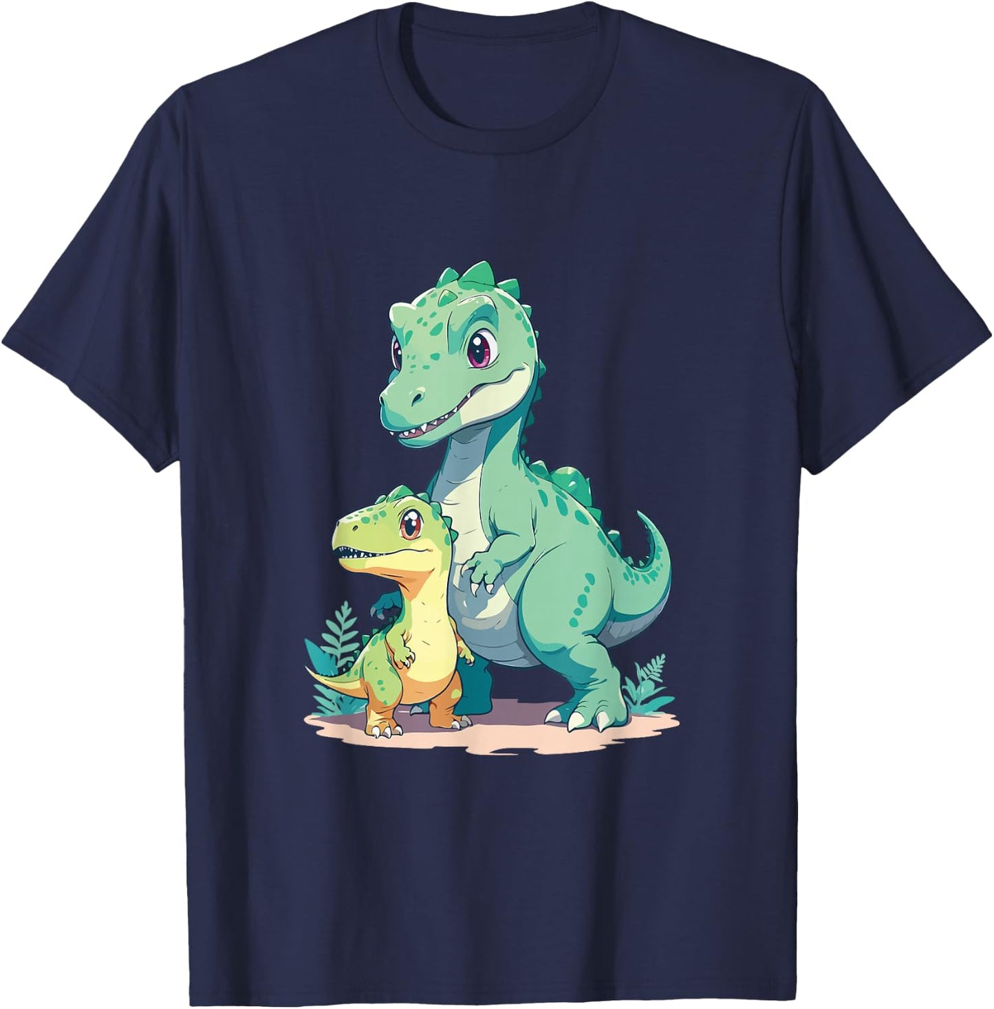 Cute Baby and Adult Dinosaur Graphic for Dino Lovers T-Shirt - T-Shirt | Navy