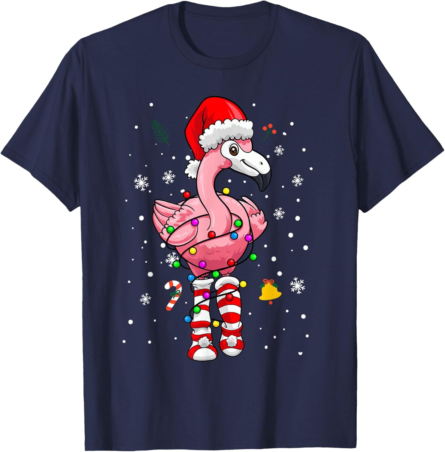 Pink Flamingo Christmas Tree Tropical X-Mas Family Pajamas T-Shirt - T-Shirt | Navy
