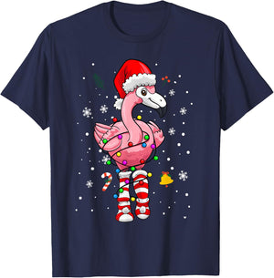 Pink Flamingo Christmas Tree Tropical X-Mas Family Pajamas T-Shirt - T-Shirt | Navy