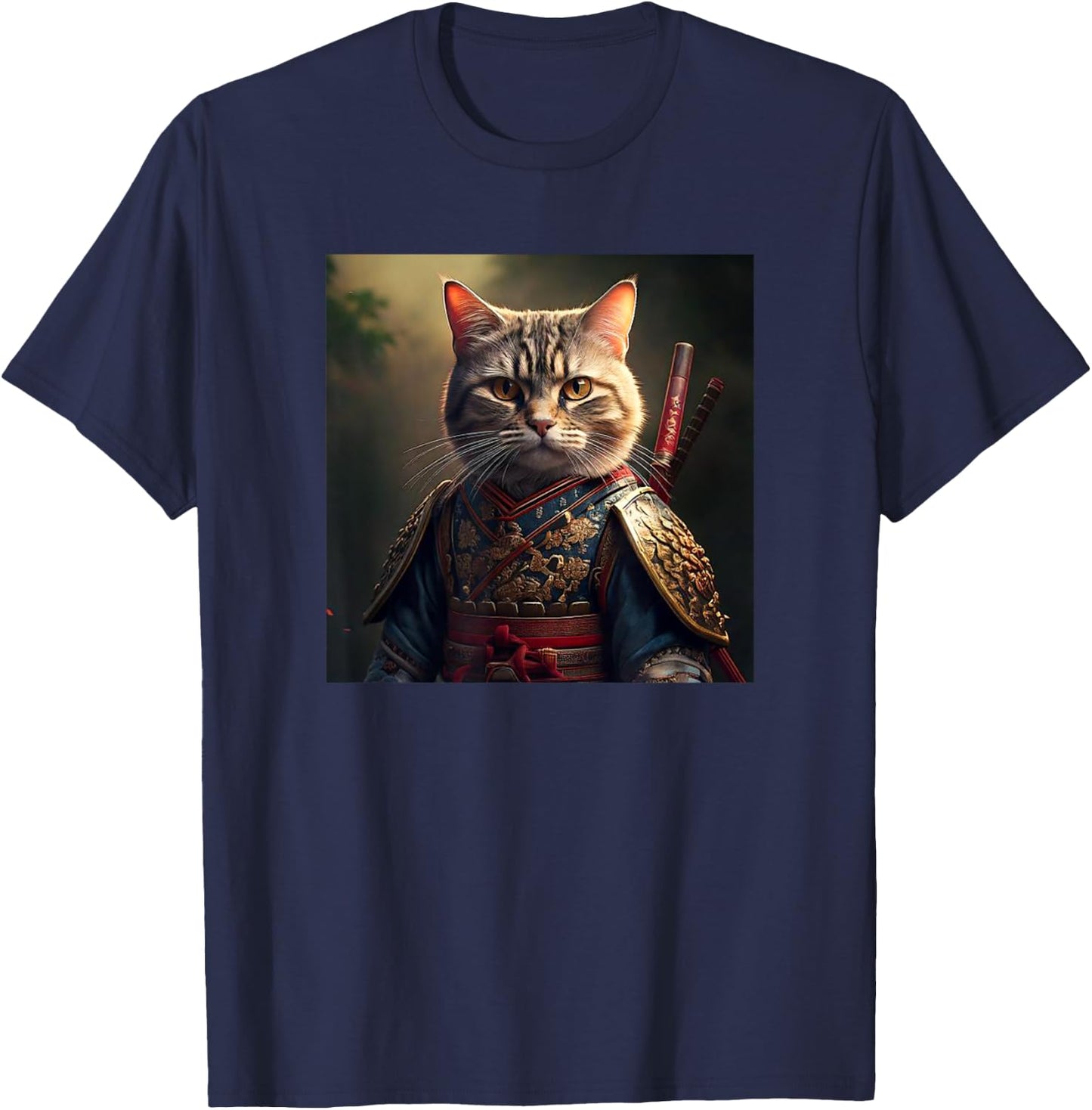 Kawaii Samurai Cat Portrait - Elegant Japanese Art Anime Cat Men Women T-Shirt - T-Shirt | Navy