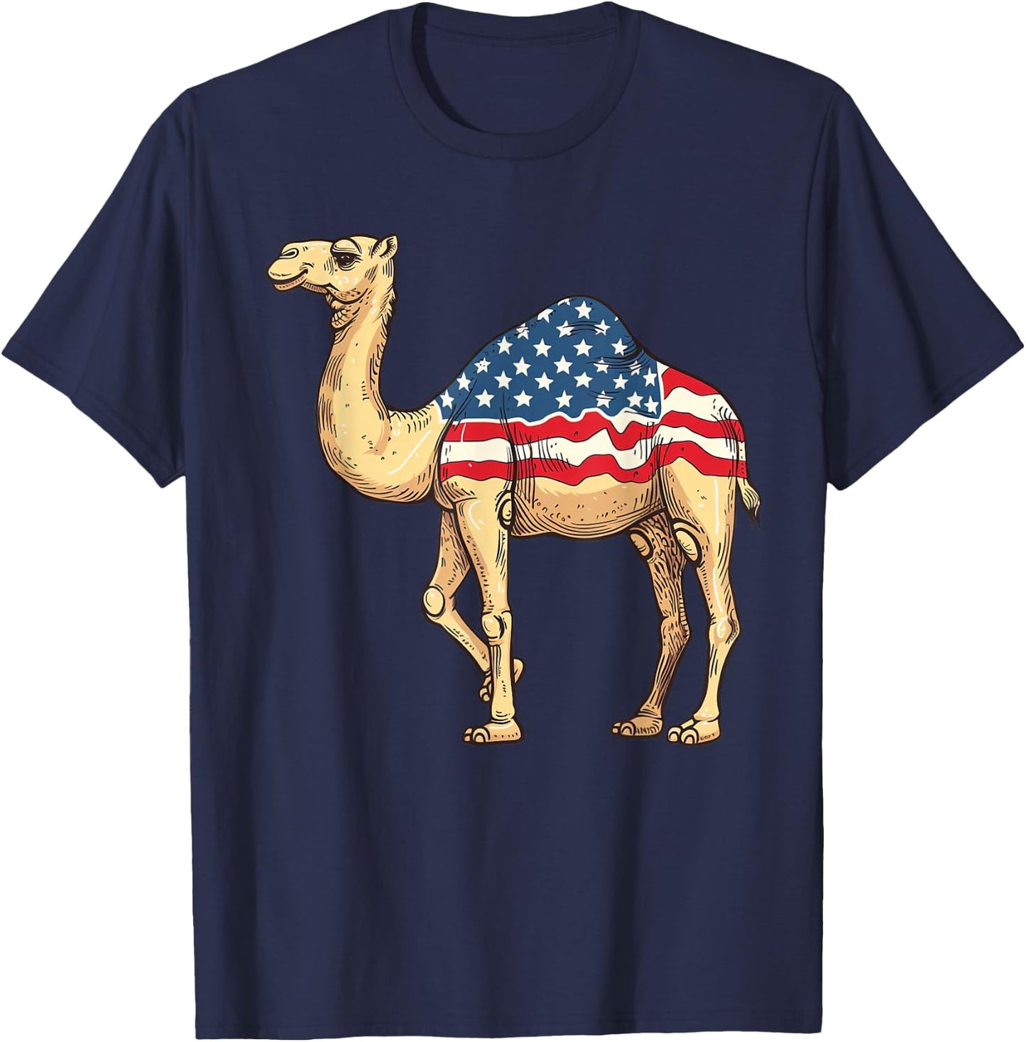 Camel American Flag 4th of July Day Camel Gifts Girls Kids T-Shirt - T-Shirt | Navy