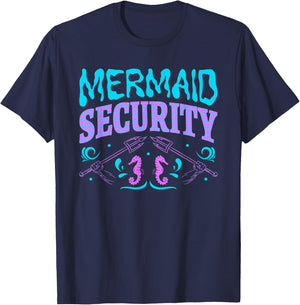 Mermaid Man Costume Birthday Party Outfit Mermaid Security T-Shirt - T-Shirt | Navy