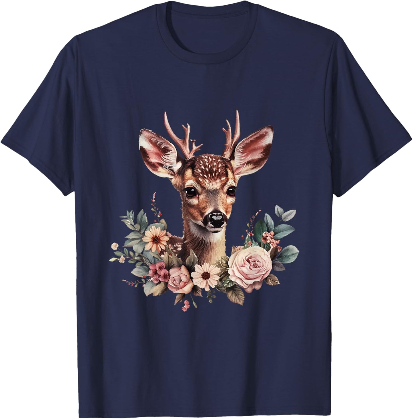 Deer Fawn Flowers Costume Shirt Dirndl Oktoberfest , black T-Shirt - T-Shirt | Navy