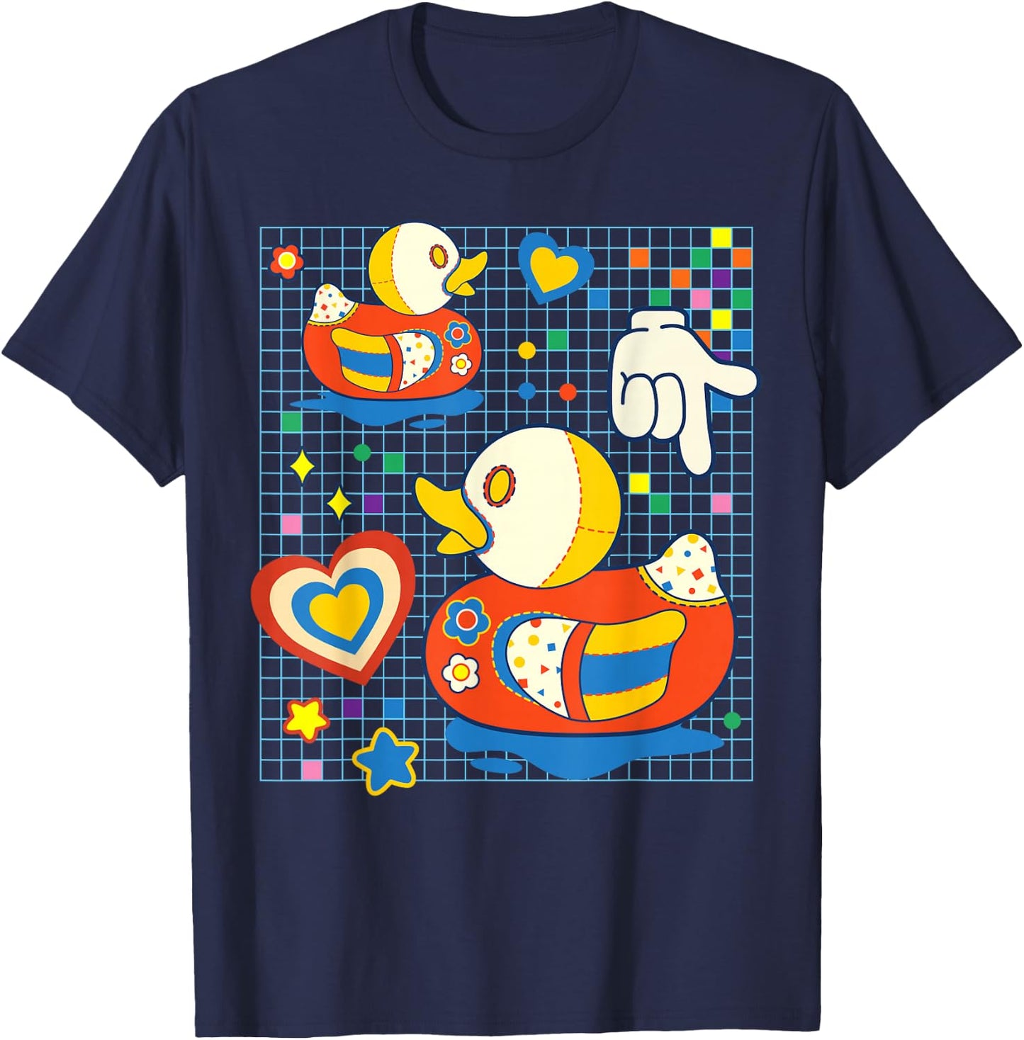 Kidcore Aesthetic Duck Fabric Patches Decora Kei T-Shirt - T-Shirt | Navy