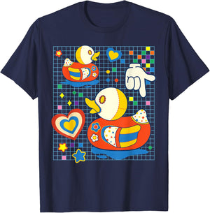 Kidcore Aesthetic Duck Fabric Patches Decora Kei T-Shirt - T-Shirt | Navy