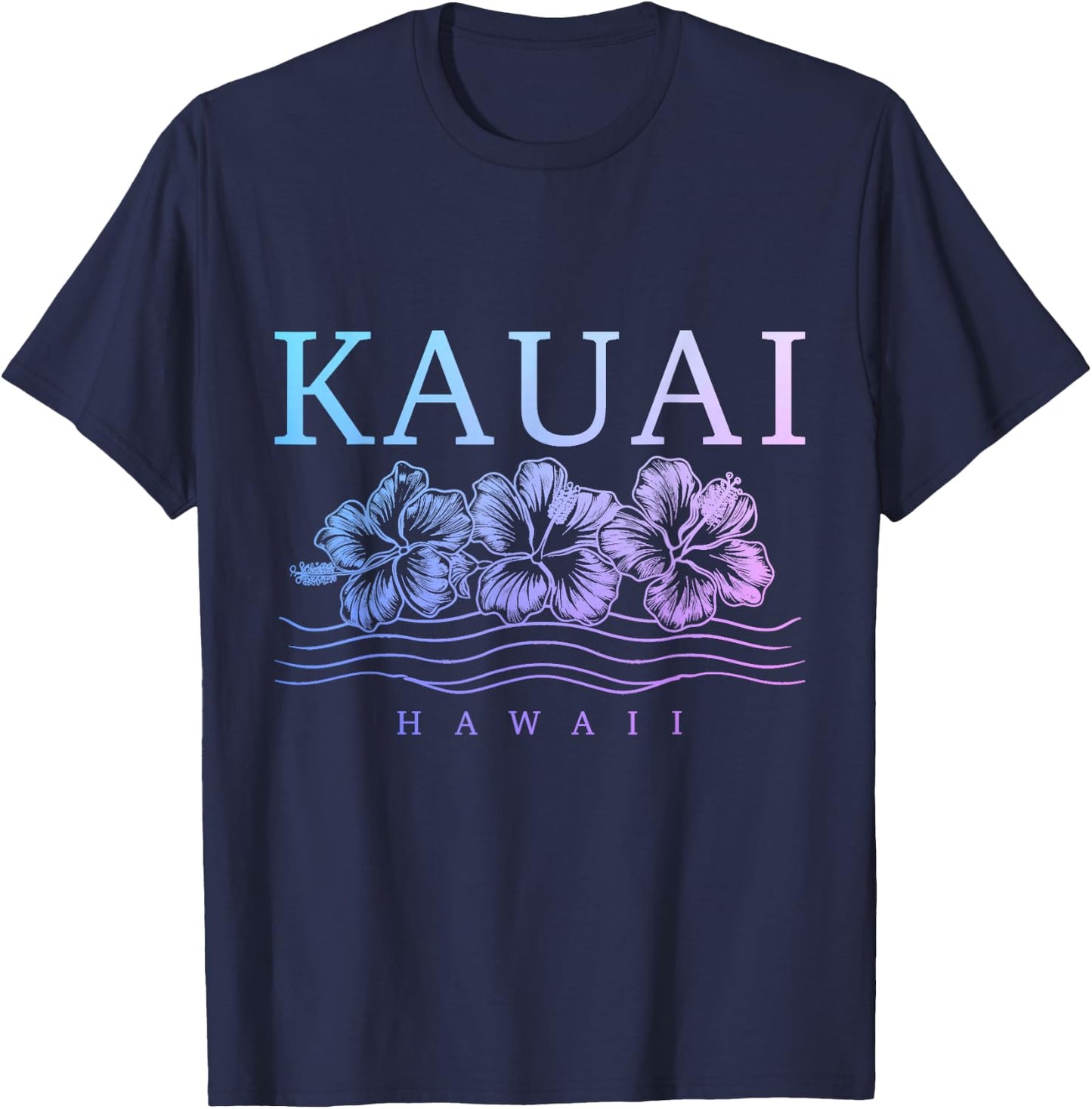 Kauai Hawaii Hawaii Hawaii Hibiscus Flowers Surfer Souvenir T-Shirt - T-Shirt | Navy