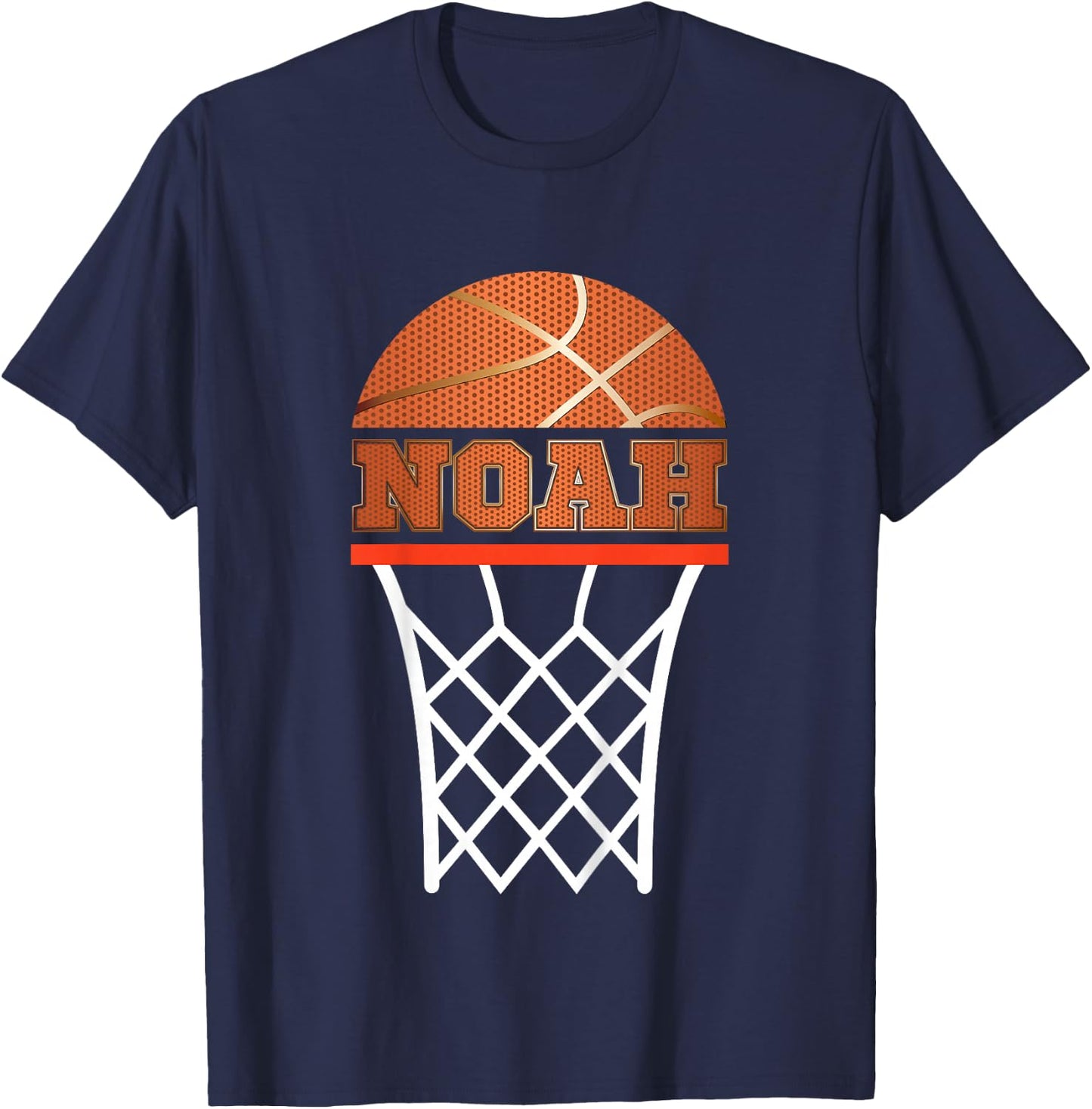 Kids Basketball T Shirt Boy Custom Name Noah Youth Graphic T-Shirt - T-Shirt | Navy