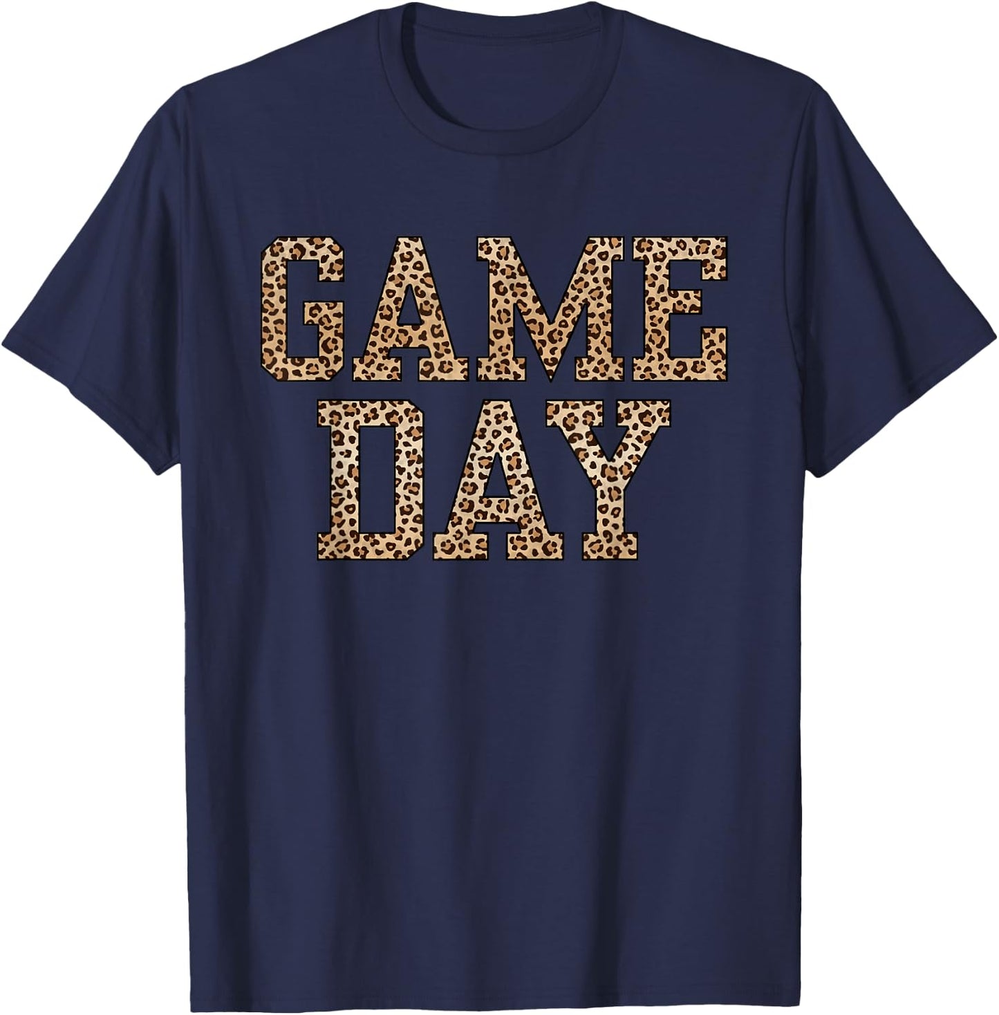 American Football Lover Game Day Leopard Cheetah Football T-Shirt - T-Shirt | Navy