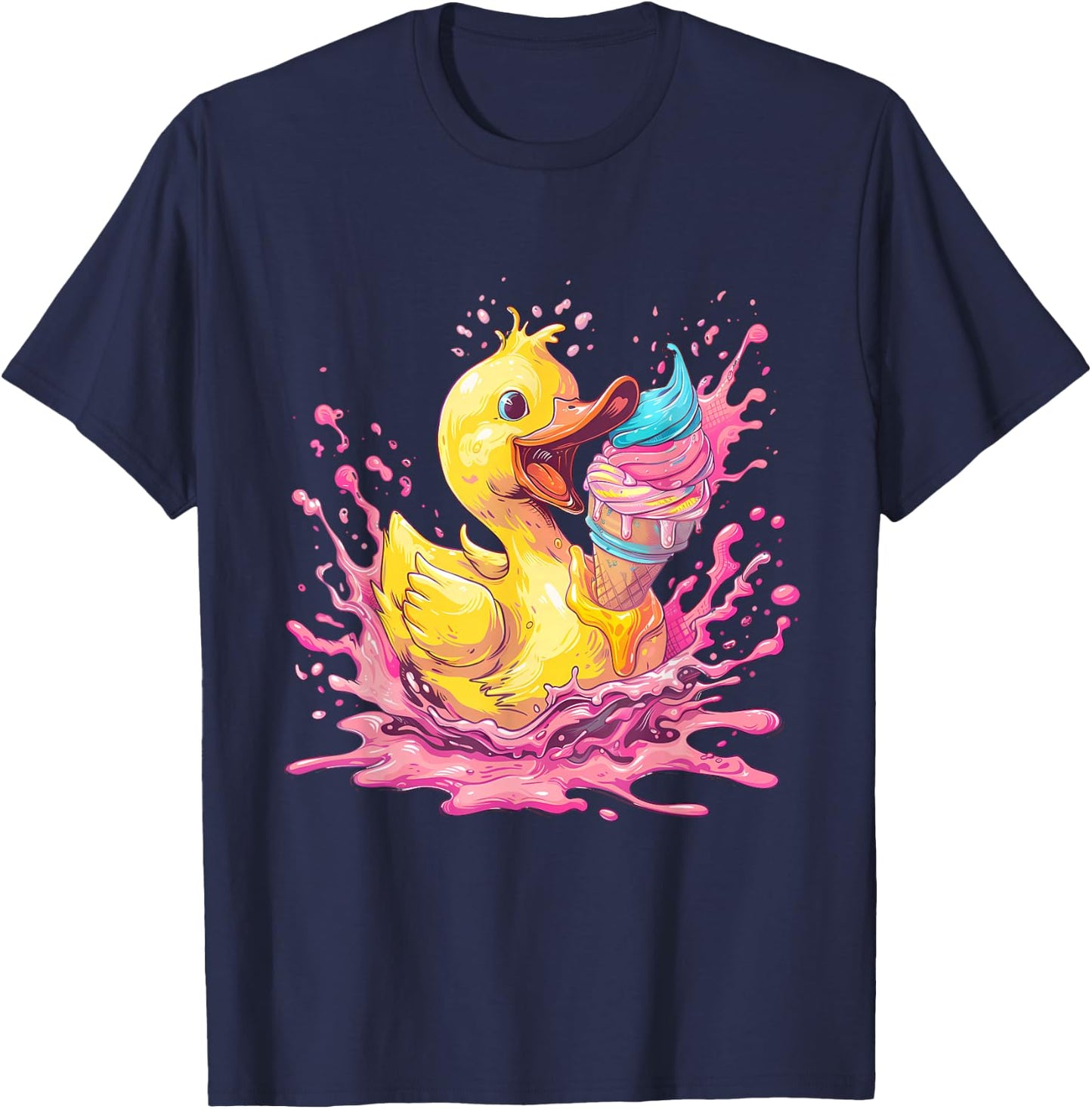 Bath Duck Watercolour Rubber Duckling Ice Cream Lovers T-Shirt - T-Shirt | Navy
