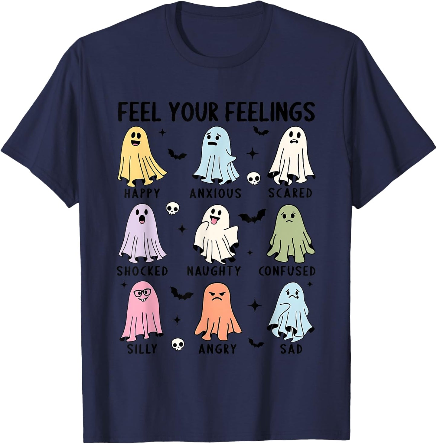 School Counselor Halloween Feel Your Feeling Mental Health T-Shirt - T-Shirt | Navy